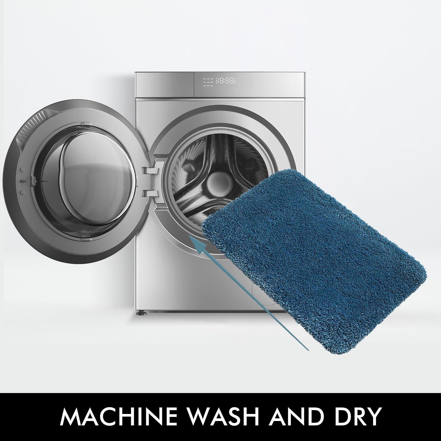 imageMIULEE Rust Microfiber Toilet Bath Mat UShaped Contour Shaggy Rugs Non Slip Extra Thick Soft Absorbent Water for Bathroom Commode Machine Washable20x20 InchNavy Blue