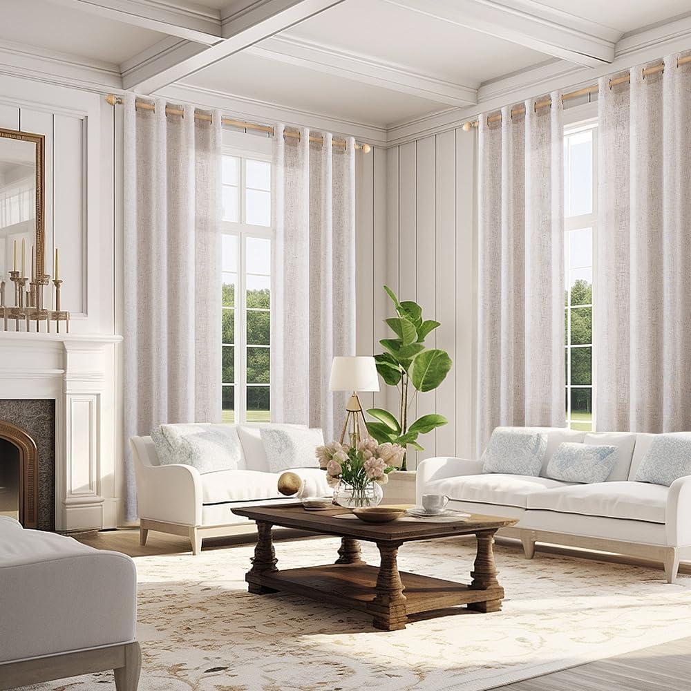 imageMIULEE Sage Green Linen Curtains 84 Inch Length 2 Panels Set for Bedroom Living Room Soft Thick Linen Textured Window Drapes Semi Sheer Light Filtering Grommet Top Burlap Look Farmhouse DecorNatural Linen White