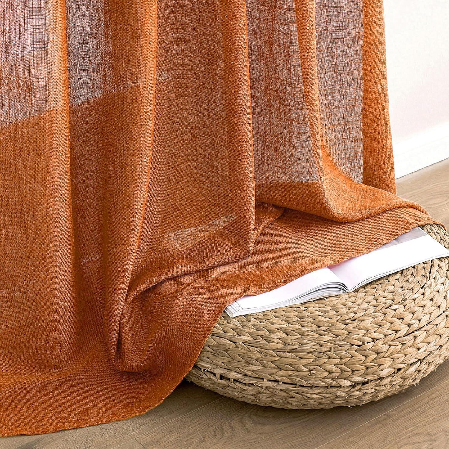 imageMIULEE Sage Green Linen Curtains 84 Inch Length 2 Panels Set for Bedroom Living Room Soft Thick Linen Textured Window Drapes Semi Sheer Light Filtering Grommet Top Burlap Look Farmhouse DecorBurnt Orange