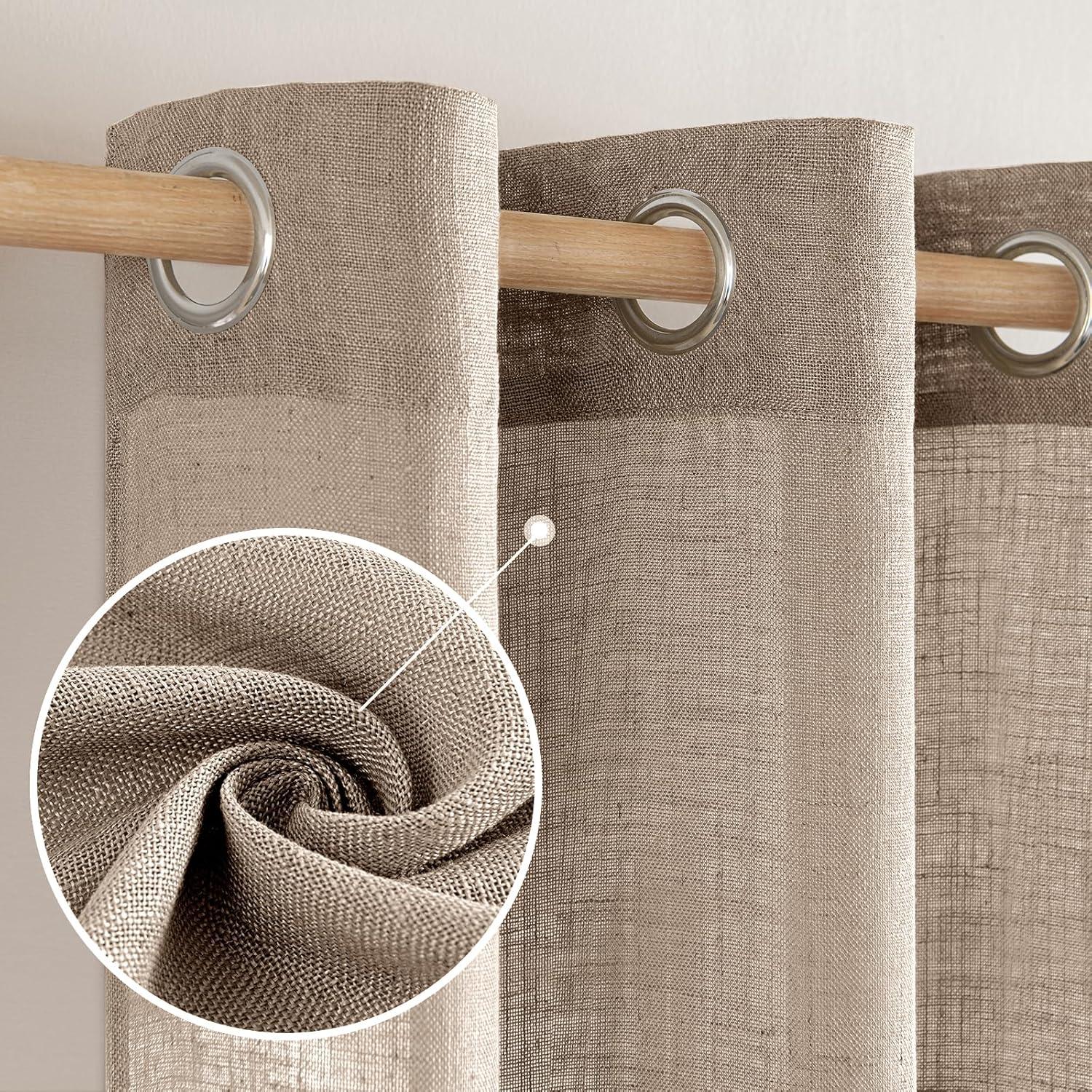 imageMIULEE Sage Green Linen Curtains 84 Inch Length 2 Panels Set for Bedroom Living Room Soft Thick Linen Textured Window Drapes Semi Sheer Light Filtering Grommet Top Burlap Look Farmhouse DecorTaupe