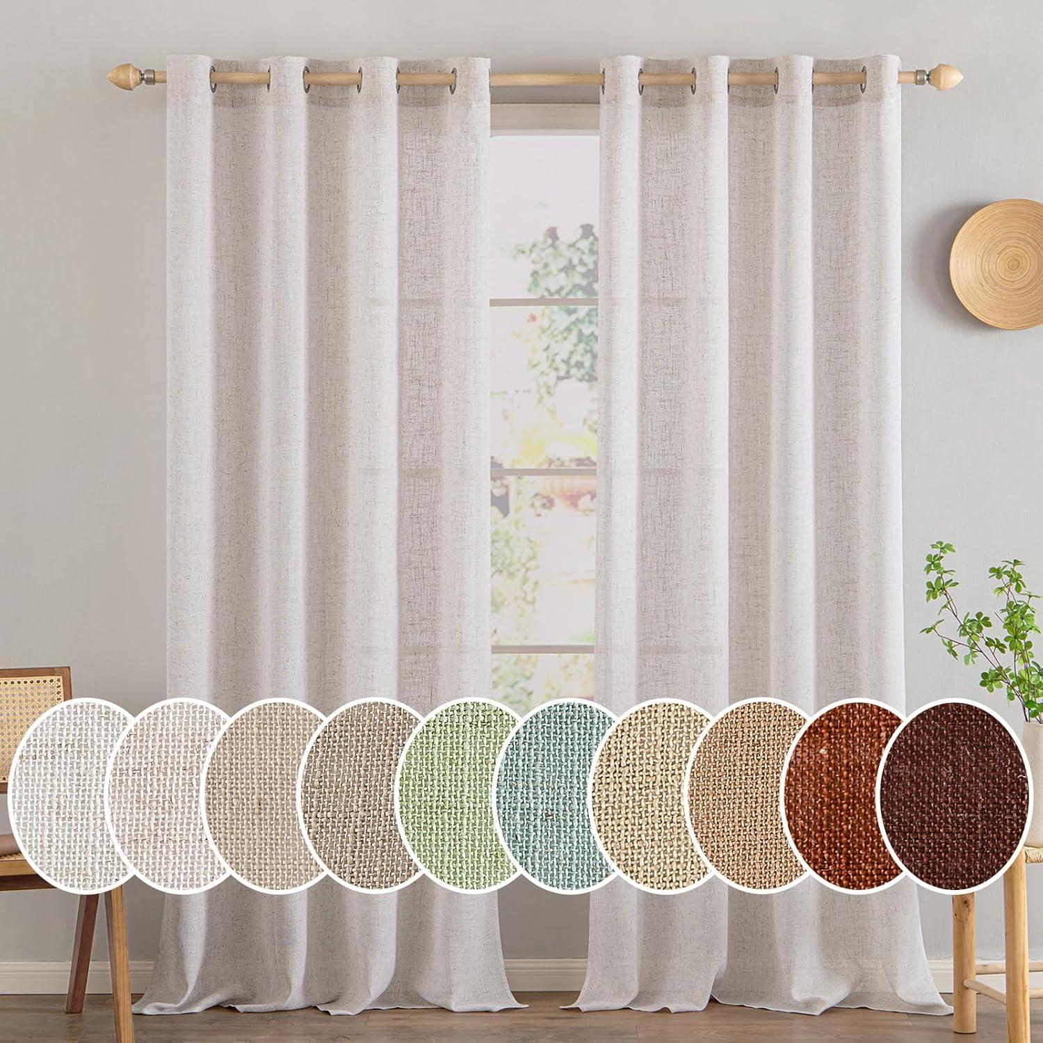 imageMIULEE Sage Green Linen Curtains 84 Inch Length 2 Panels Set for Bedroom Living Room Soft Thick Linen Textured Window Drapes Semi Sheer Light Filtering Grommet Top Burlap Look Farmhouse DecorLinen White