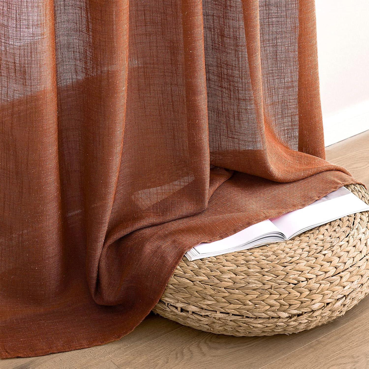 imageMIULEE Sage Green Linen Curtains 84 Inch Length 2 Panels Set for Bedroom Living Room Soft Thick Linen Textured Window Drapes Semi Sheer Light Filtering Grommet Top Burlap Look Farmhouse DecorTerracotta