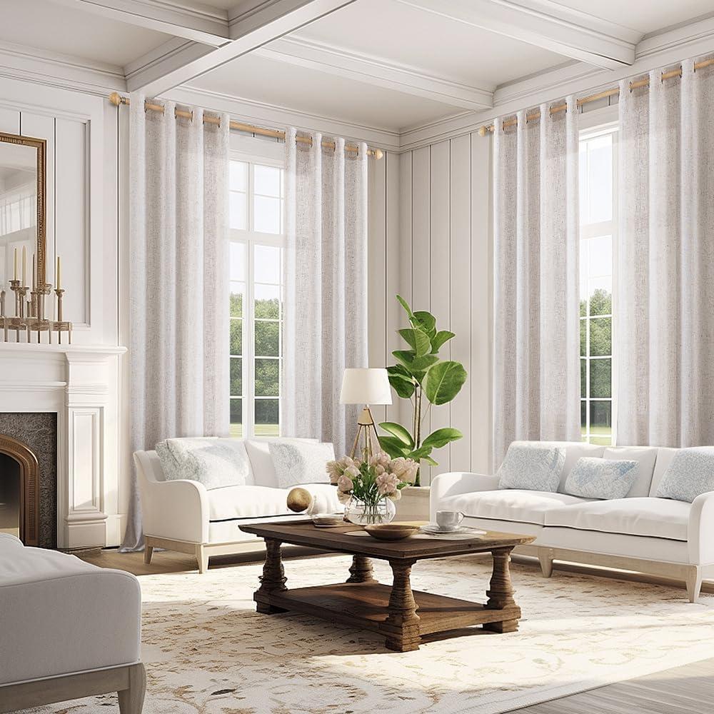imageMIULEE Sage Green Linen Curtains 84 Inch Length 2 Panels Set for Bedroom Living Room Soft Thick Linen Textured Window Drapes Semi Sheer Light Filtering Grommet Top Burlap Look Farmhouse DecorNatural Linen White