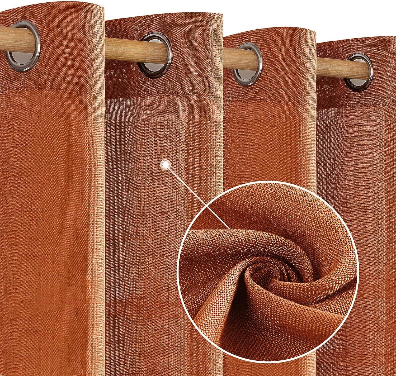 imageMIULEE Sage Green Linen Curtains 84 Inch Length 2 Panels Set for Bedroom Living Room Soft Thick Linen Textured Window Drapes Semi Sheer Light Filtering Grommet Top Burlap Look Farmhouse DecorBurnt Orange