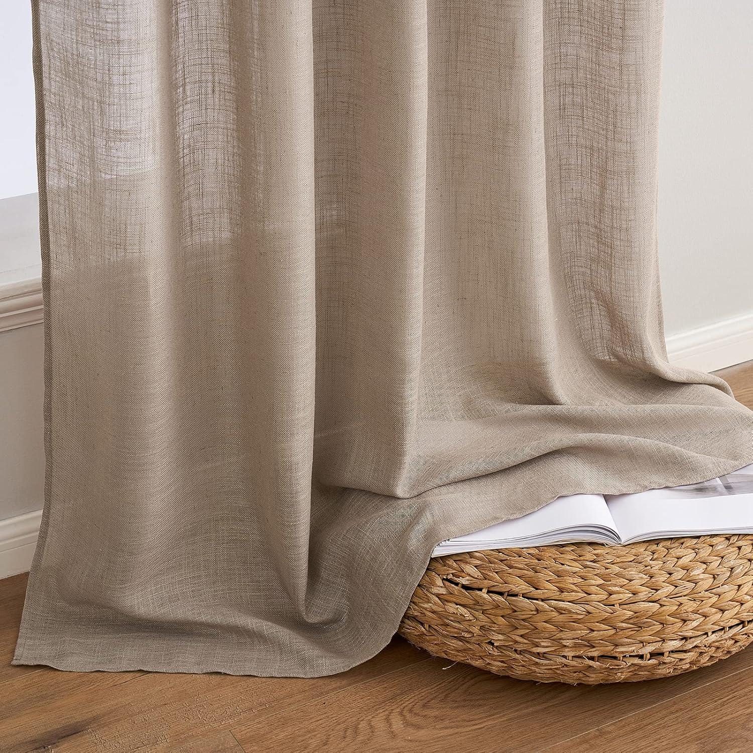 imageMIULEE Sage Green Linen Curtains 84 Inch Length 2 Panels Set for Bedroom Living Room Soft Thick Linen Textured Window Drapes Semi Sheer Light Filtering Grommet Top Burlap Look Farmhouse DecorTaupe