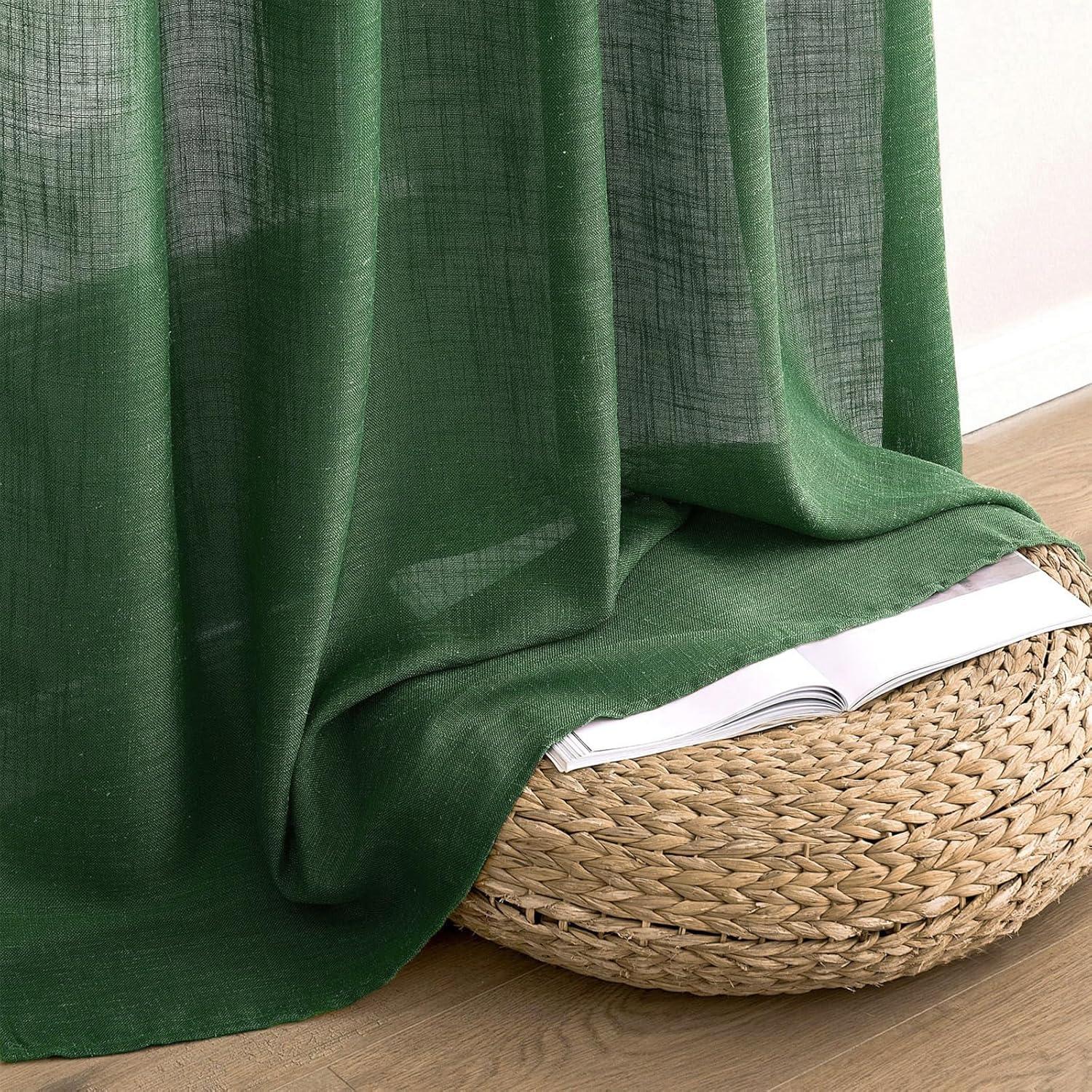 imageMIULEE Sage Green Linen Curtains 84 Inch Length 2 Panels Set for Bedroom Living Room Soft Thick Linen Textured Window Drapes Semi Sheer Light Filtering Grommet Top Burlap Look Farmhouse DecorEmerald Green