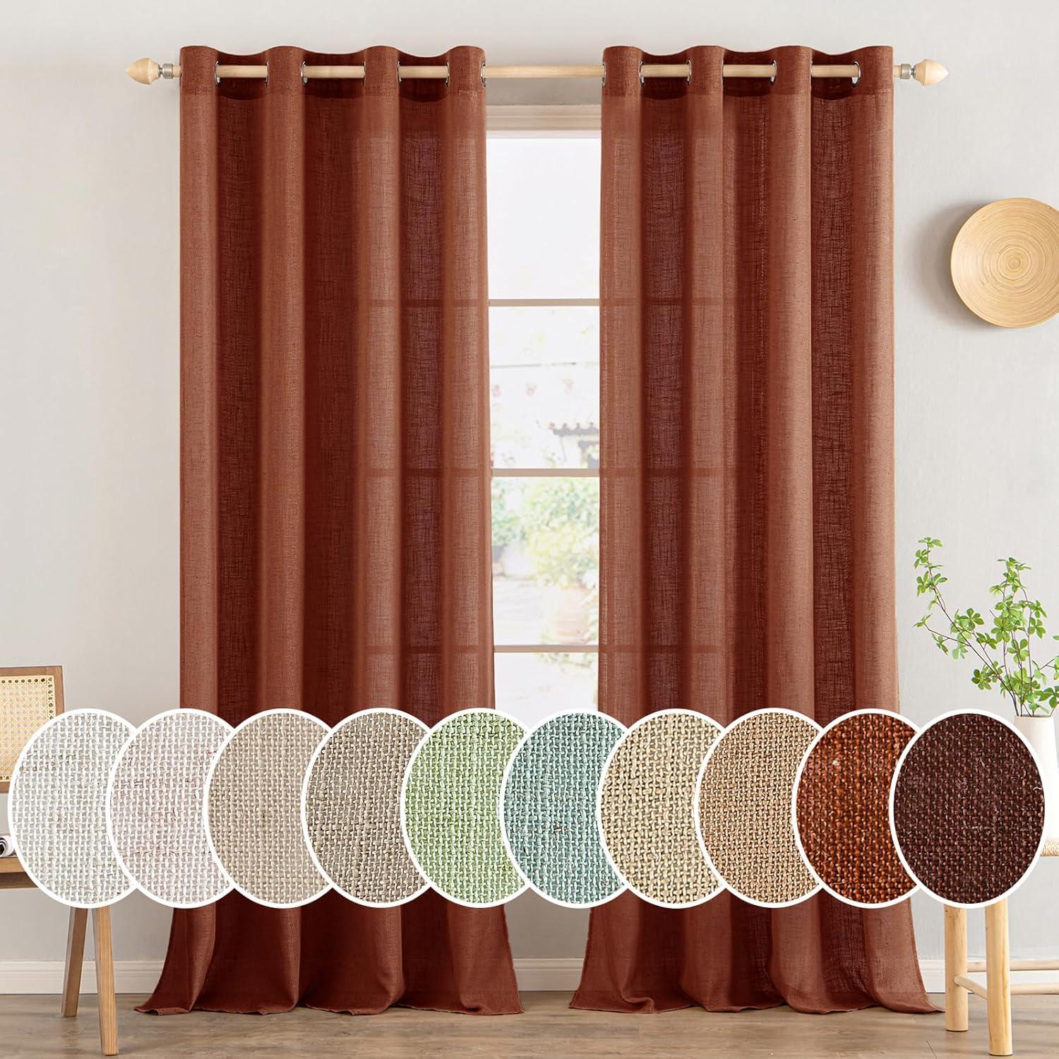 imageMIULEE Sage Green Linen Curtains 84 Inch Length 2 Panels Set for Bedroom Living Room Soft Thick Linen Textured Window Drapes Semi Sheer Light Filtering Grommet Top Burlap Look Farmhouse DecorTerracotta