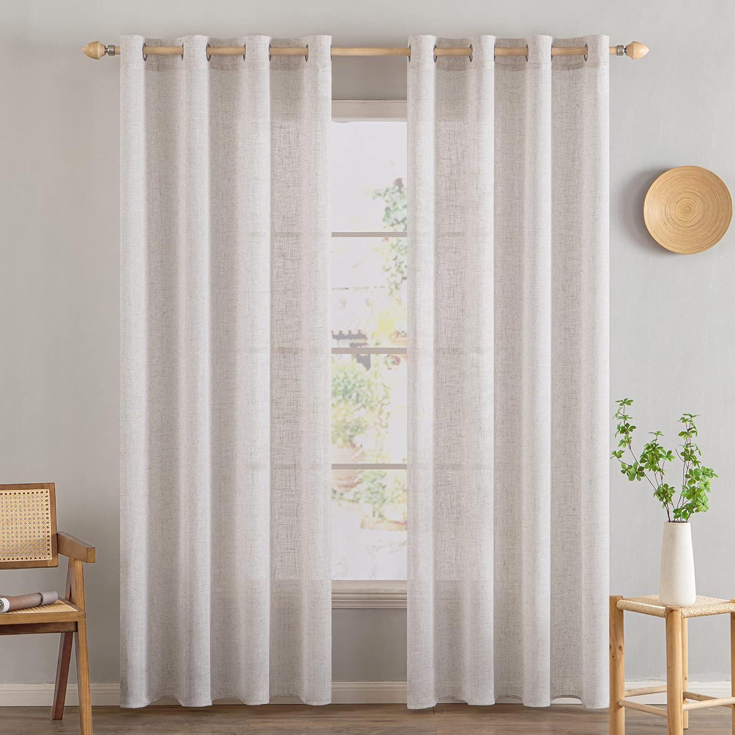 imageMIULEE Sage Green Linen Curtains 84 Inch Length 2 Panels Set for Bedroom Living Room Soft Thick Linen Textured Window Drapes Semi Sheer Light Filtering Grommet Top Burlap Look Farmhouse DecorLinen White