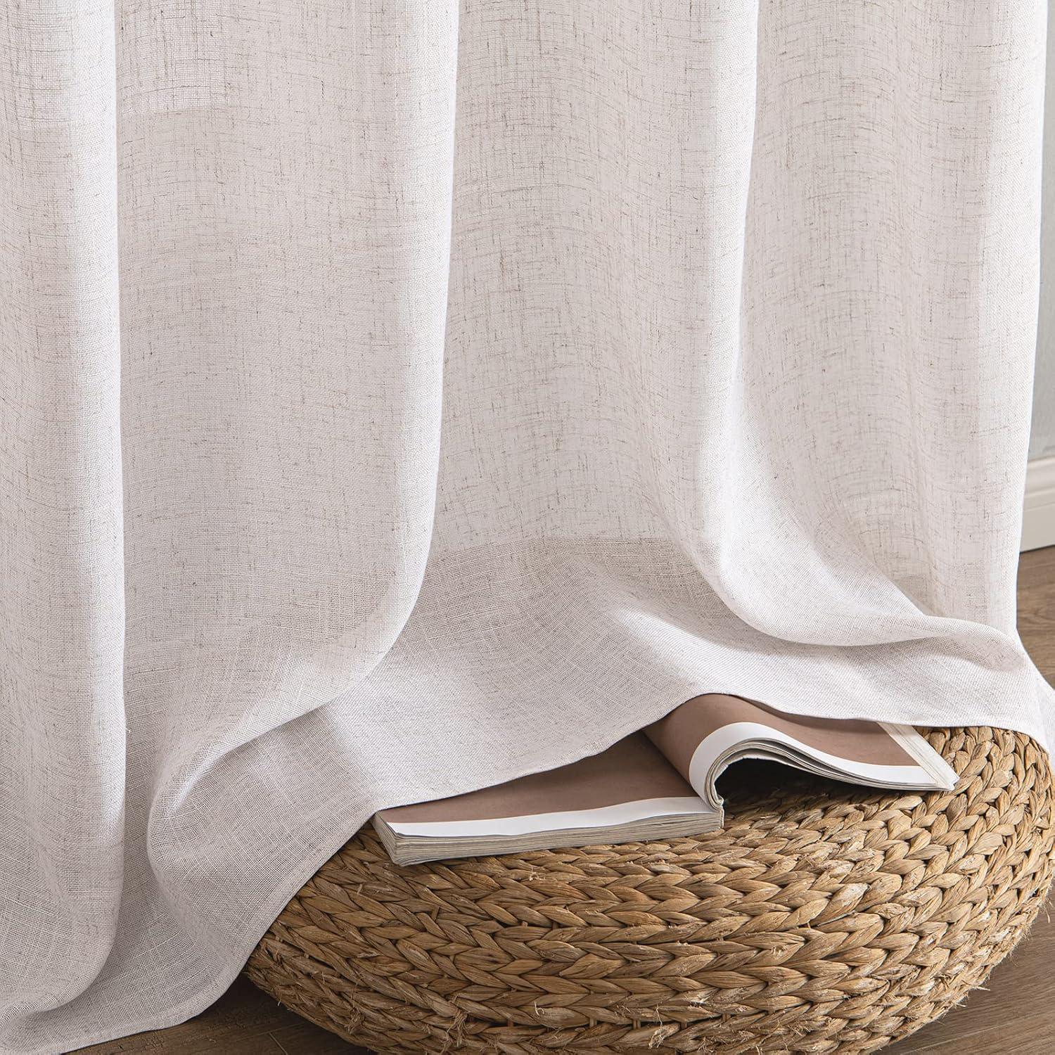 imageMIULEE Sage Green Linen Curtains 84 Inch Length 2 Panels Set for Bedroom Living Room Soft Thick Linen Textured Window Drapes Semi Sheer Light Filtering Grommet Top Burlap Look Farmhouse DecorLinen White