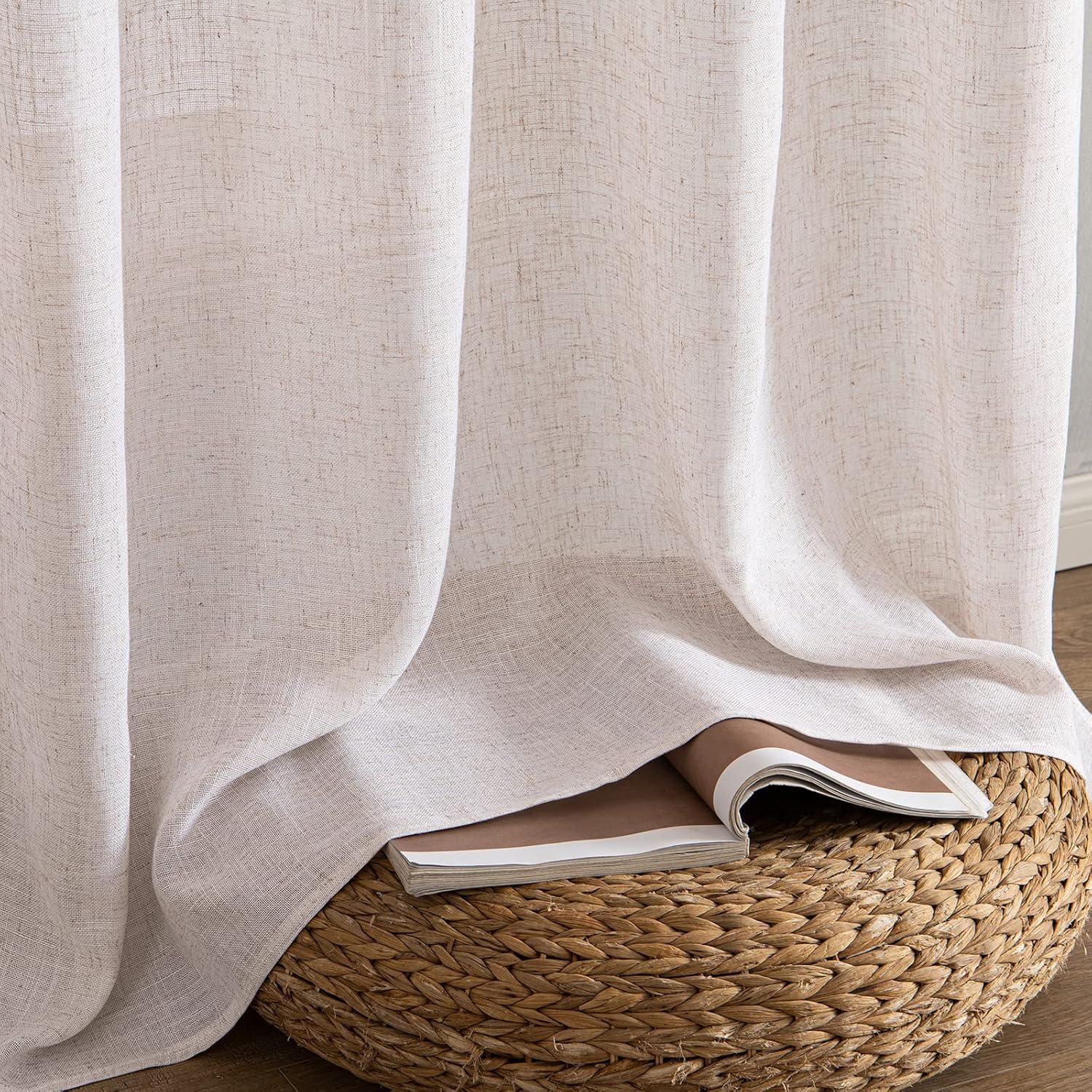 imageMIULEE Sage Green Linen Curtains 84 Inch Length 2 Panels Set for Bedroom Living Room Soft Thick Linen Textured Window Drapes Semi Sheer Light Filtering Grommet Top Burlap Look Farmhouse DecorNatural Linen White