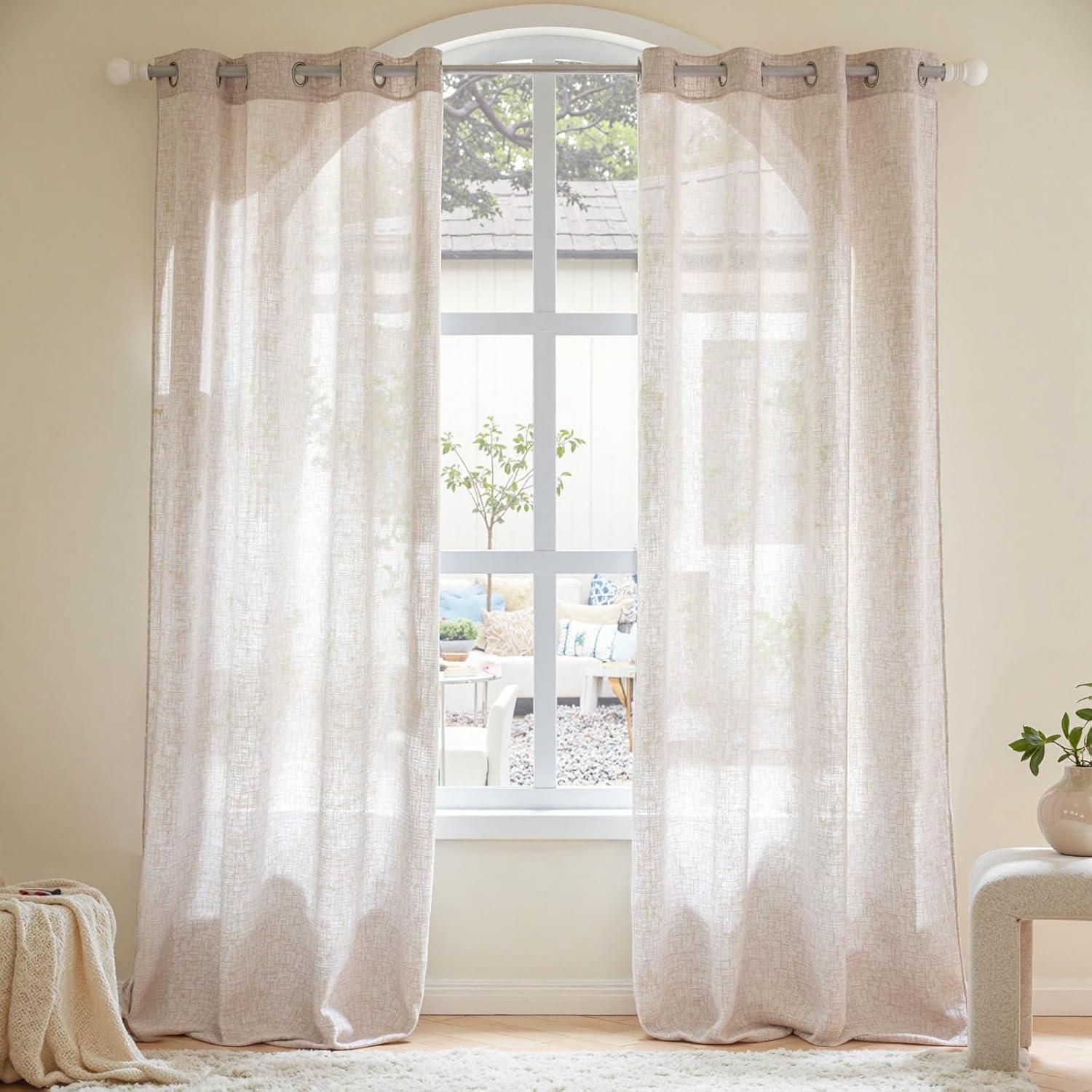 imageMIULEE Sage Green Linen Curtains 84 Inch Length 2 Panels Set for Bedroom Living Room Soft Thick Linen Textured Window Drapes Semi Sheer Light Filtering Grommet Top Burlap Look Farmhouse DecorNatural Linen White