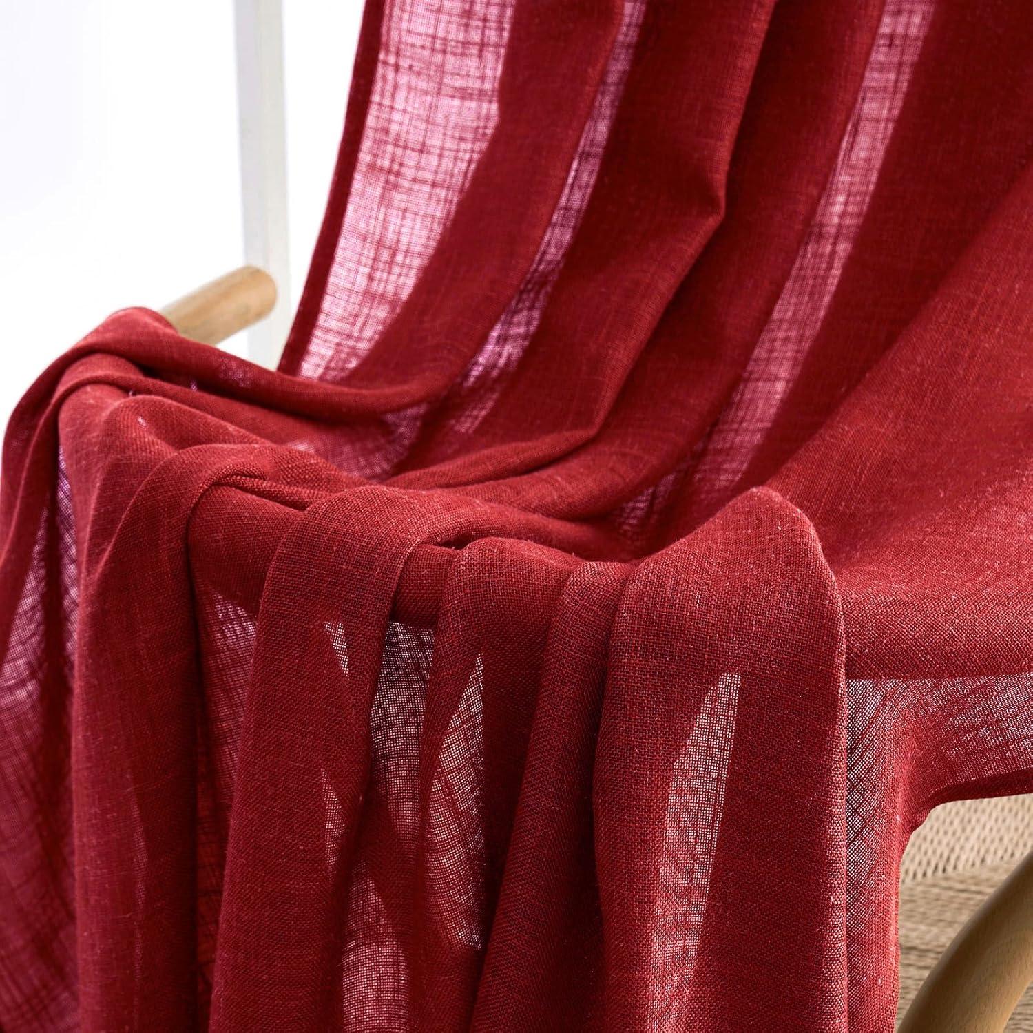 imageMIULEE Sage Green Linen Curtains 84 Inch Length 2 Panels Set for Bedroom Living Room Soft Thick Linen Textured Window Drapes Semi Sheer Light Filtering Grommet Top Burlap Look Farmhouse DecorBurgundy Red