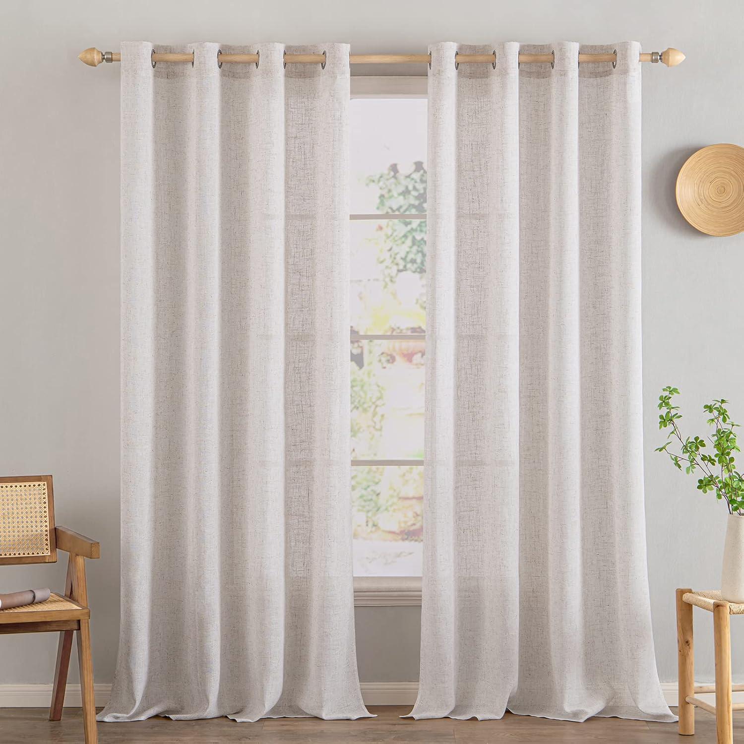 imageMIULEE Sage Green Linen Curtains 84 Inch Length 2 Panels Set for Bedroom Living Room Soft Thick Linen Textured Window Drapes Semi Sheer Light Filtering Grommet Top Burlap Look Farmhouse DecorLinen White