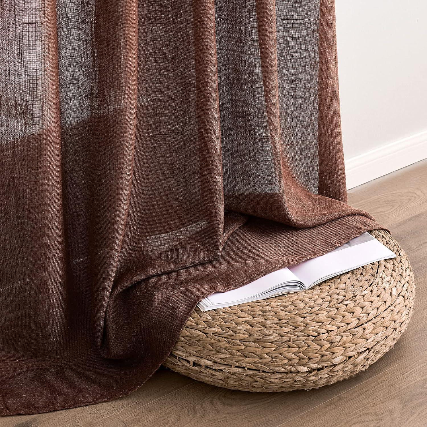 imageMIULEE Sage Green Linen Curtains 84 Inch Length 2 Panels Set for Bedroom Living Room Soft Thick Linen Textured Window Drapes Semi Sheer Light Filtering Grommet Top Burlap Look Farmhouse DecorChocolate Brown