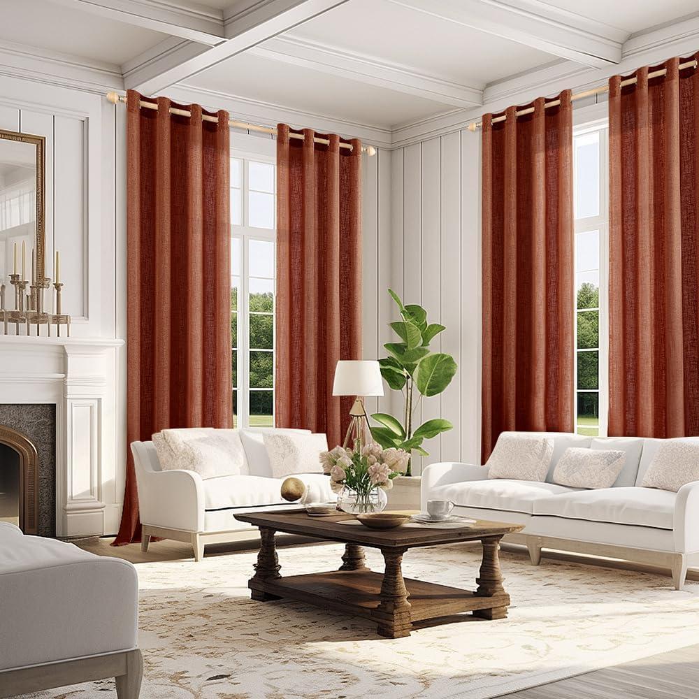 imageMIULEE Sage Green Linen Curtains 84 Inch Length 2 Panels Set for Bedroom Living Room Soft Thick Linen Textured Window Drapes Semi Sheer Light Filtering Grommet Top Burlap Look Farmhouse DecorTerracotta