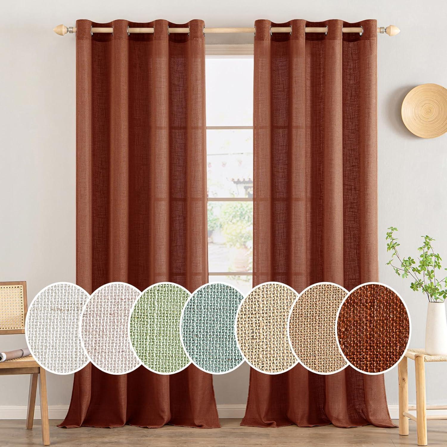 imageMIULEE Sage Green Linen Curtains 84 Inch Length 2 Panels Set for Bedroom Living Room Soft Thick Linen Textured Window Drapes Semi Sheer Light Filtering Grommet Top Burlap Look Farmhouse DecorTerracotta