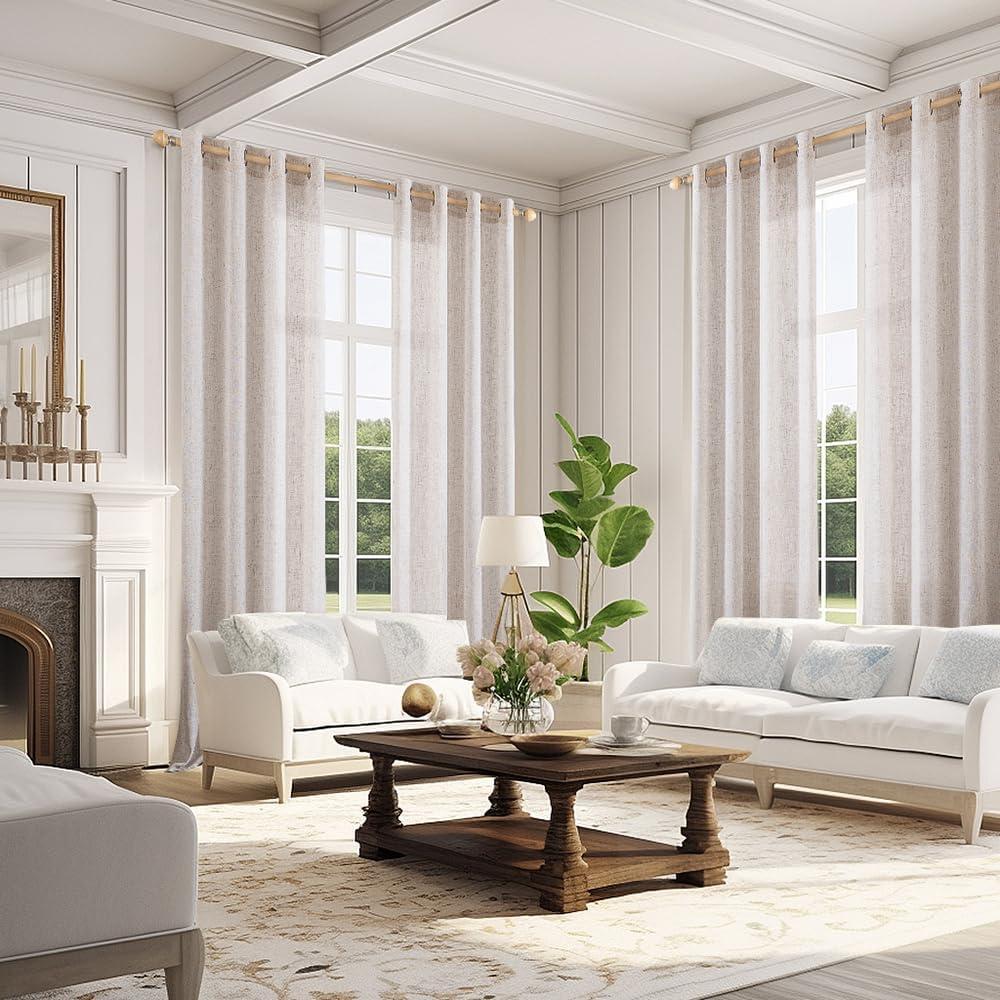 imageMIULEE Sage Green Linen Curtains 84 Inch Length 2 Panels Set for Bedroom Living Room Soft Thick Linen Textured Window Drapes Semi Sheer Light Filtering Grommet Top Burlap Look Farmhouse DecorNatural Linen White