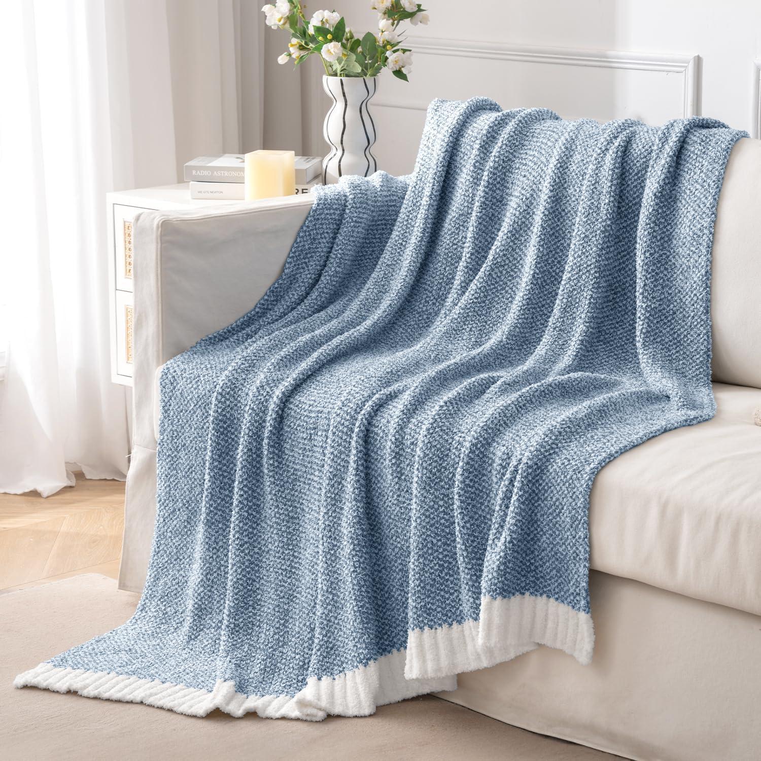 imageMIULEE Sage Green Super Soft Throw Blanket for Couch Cozy Fluffy Warm Throws Knit Blankets for Sofa Bed Chair Living Room Camping Picnic Spring Home Decor50 x 60 inchBlue