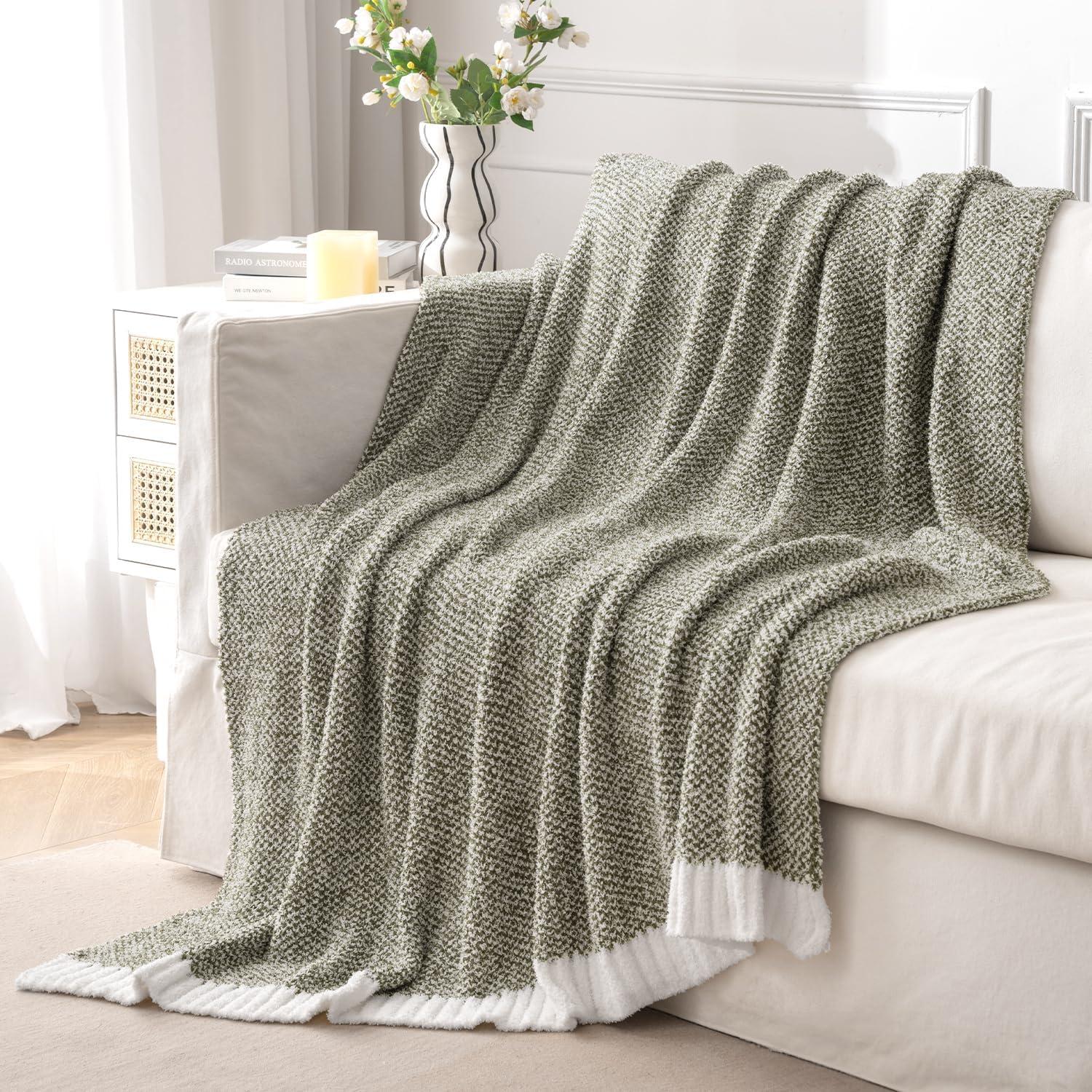imageMIULEE Sage Green Super Soft Throw Blanket for Couch Cozy Fluffy Warm Throws Knit Blankets for Sofa Bed Chair Living Room Camping Picnic Spring Home Decor50 x 60 inchOlive Green