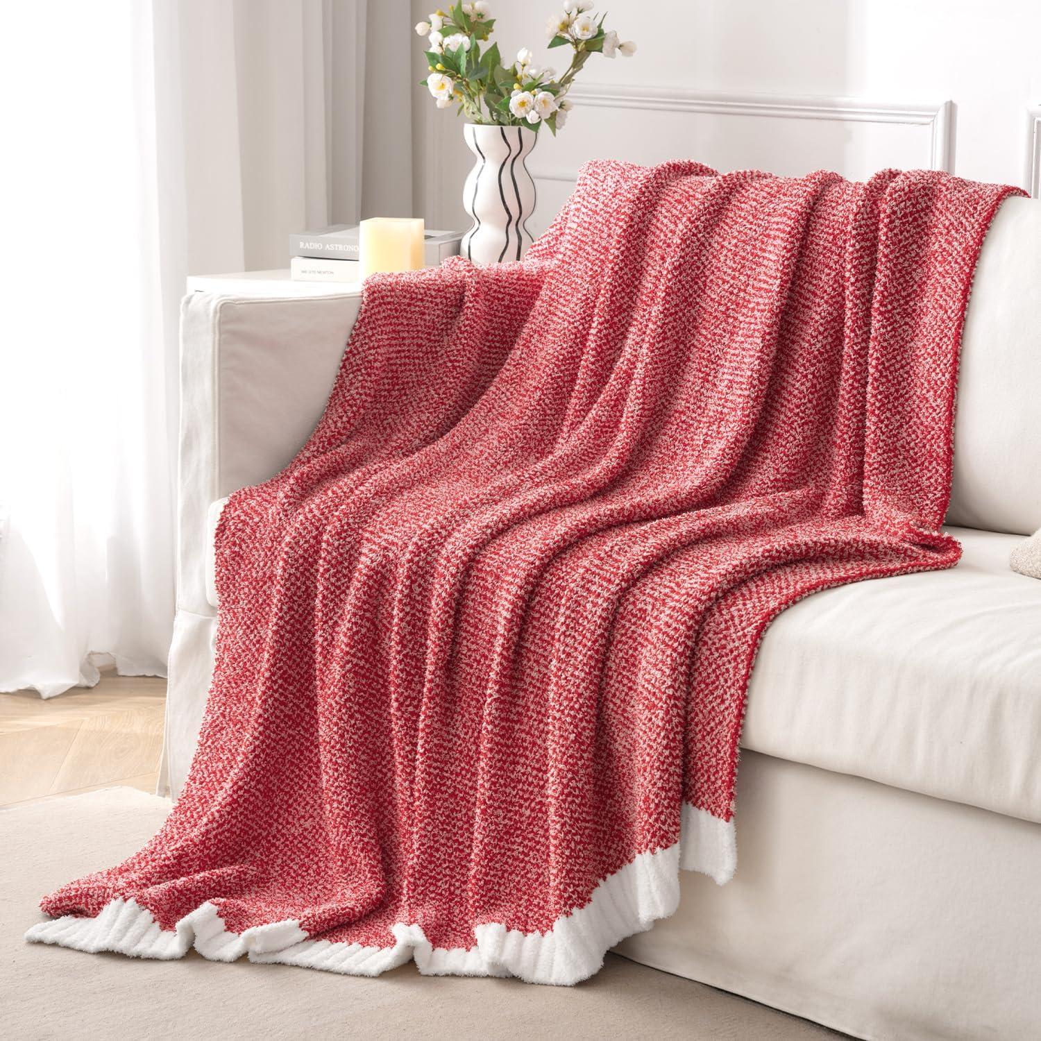 imageMIULEE Sage Green Super Soft Throw Blanket for Couch Cozy Fluffy Warm Throws Knit Blankets for Sofa Bed Chair Living Room Camping Picnic Spring Home Decor50 x 60 inchRed