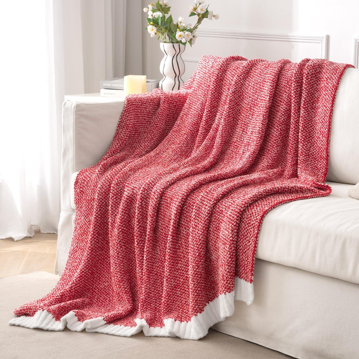 imageMIULEE Sage Green Super Soft Throw Blanket for Couch Cozy Fluffy Warm Throws Knit Blankets for Sofa Bed Chair Living Room Camping Picnic Spring Home Decor50 x 60 inchRed