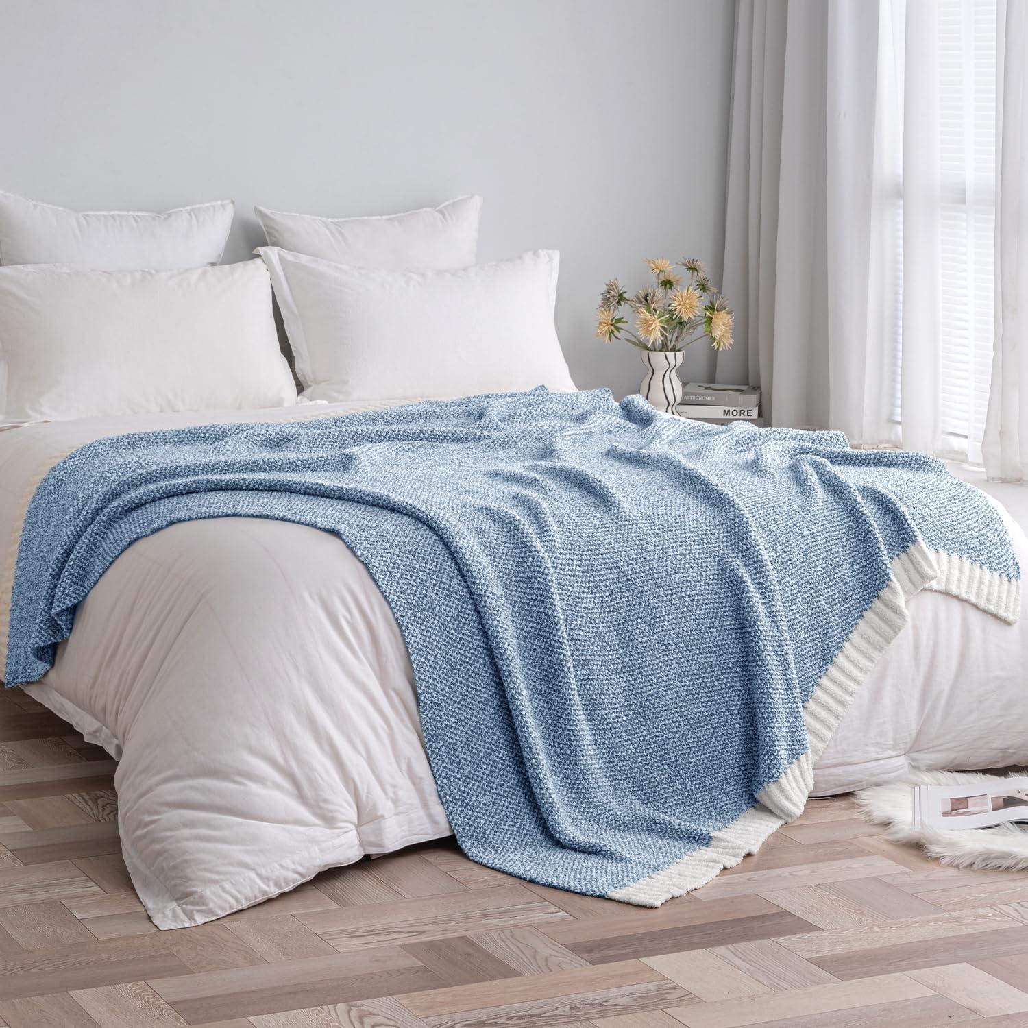imageMIULEE Sage Green Super Soft Throw Blanket for Couch Cozy Fluffy Warm Throws Knit Blankets for Sofa Bed Chair Living Room Camping Picnic Spring Home Decor50 x 60 inchBlue
