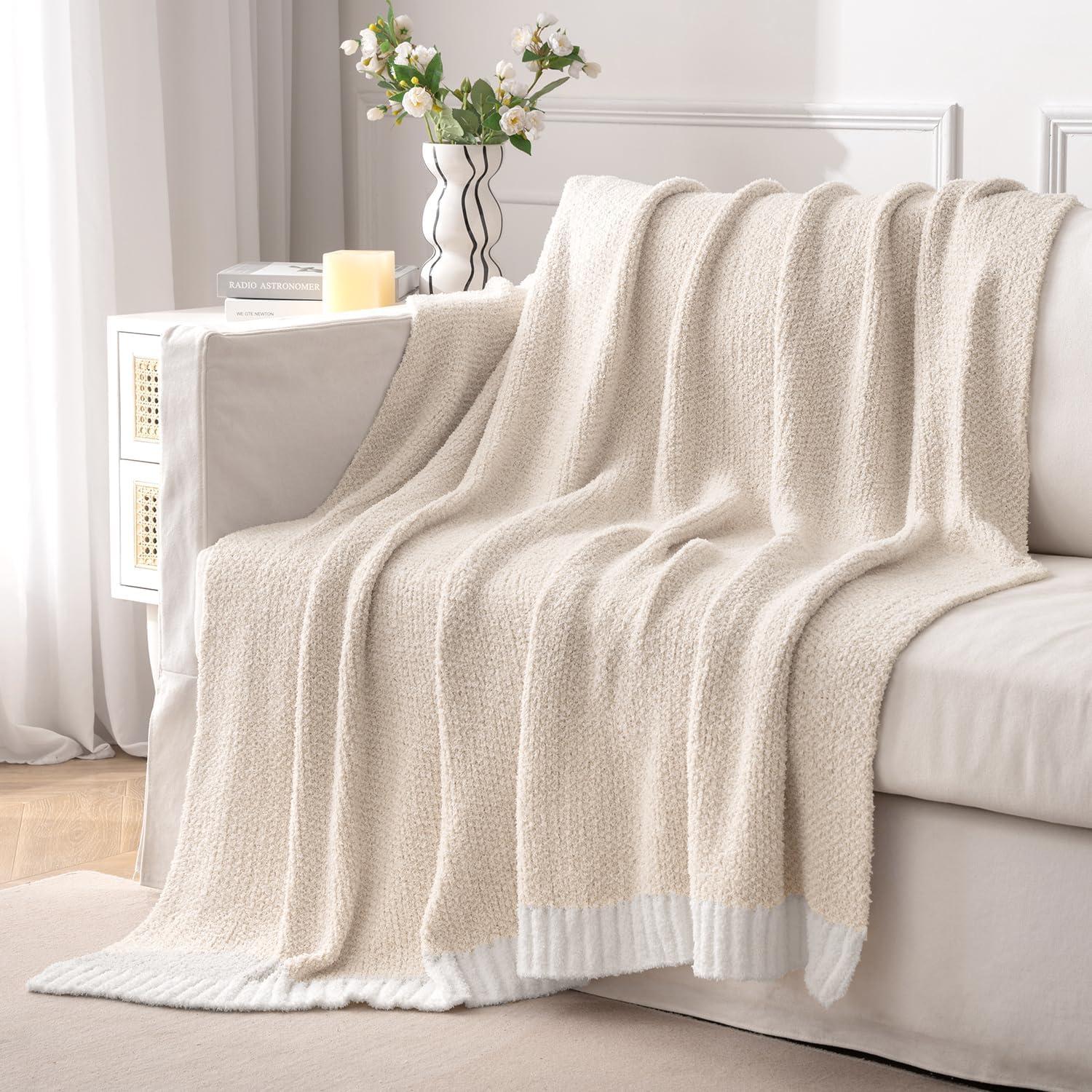 imageMIULEE Sage Green Super Soft Throw Blanket for Couch Cozy Fluffy Warm Throws Knit Blankets for Sofa Bed Chair Living Room Camping Picnic Spring Home Decor50 x 60 inchCream