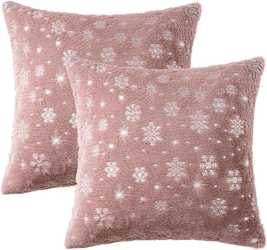 imageMIULEE Set of 2 Christmas Decorative Throw Pillow Covers Soft Faux Fur Winter Pillow Covers with Silver Snowflake Glitter Holiday Festival Pillowcases for Couch Sofa Bed 1818inch RedHeather Pink