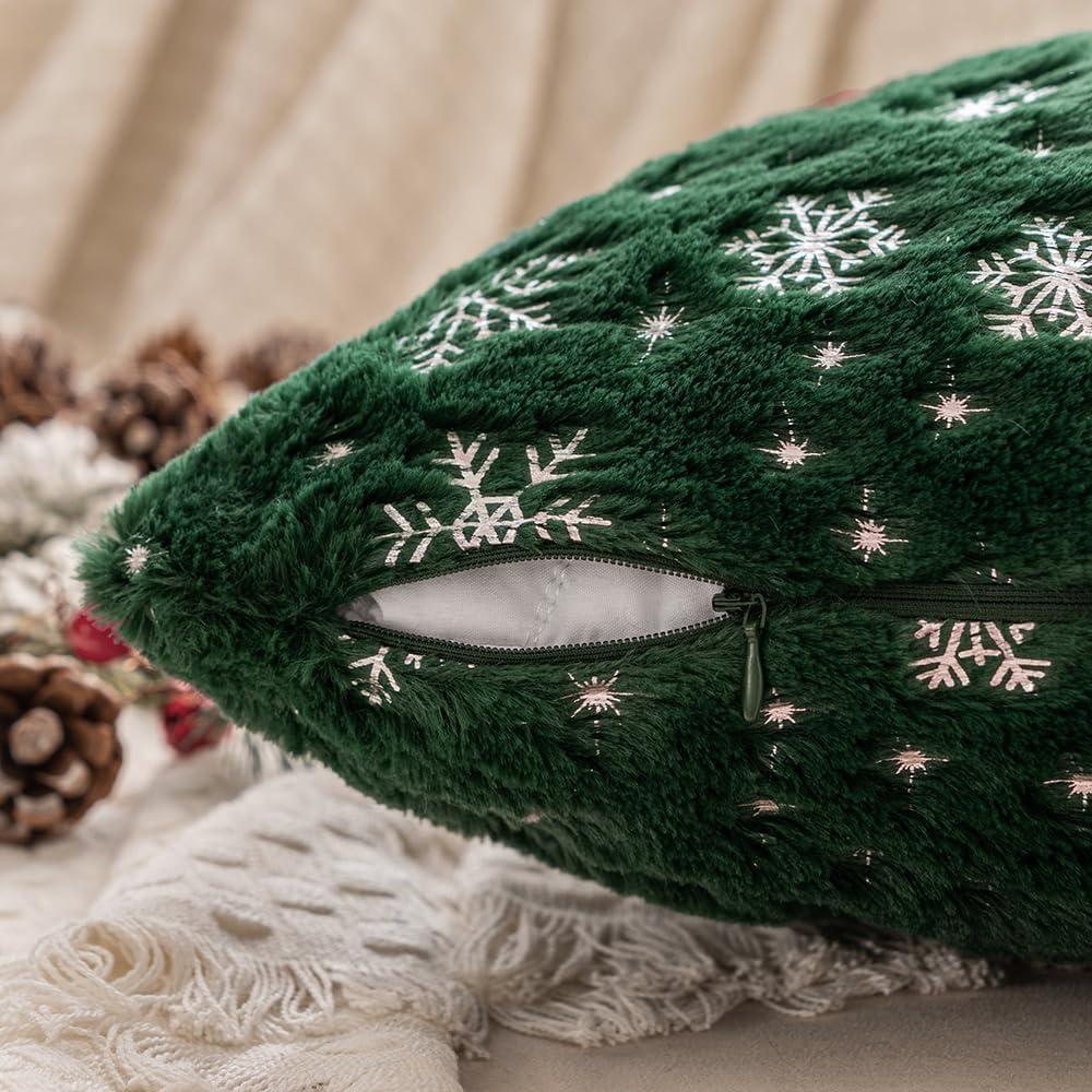 imageMIULEE Set of 2 Christmas Decorative Throw Pillow Covers Soft Faux Fur Winter Pillow Covers with Silver Snowflake Glitter Holiday Festival Pillowcases for Couch Sofa Bed 1818inch RedDark Green