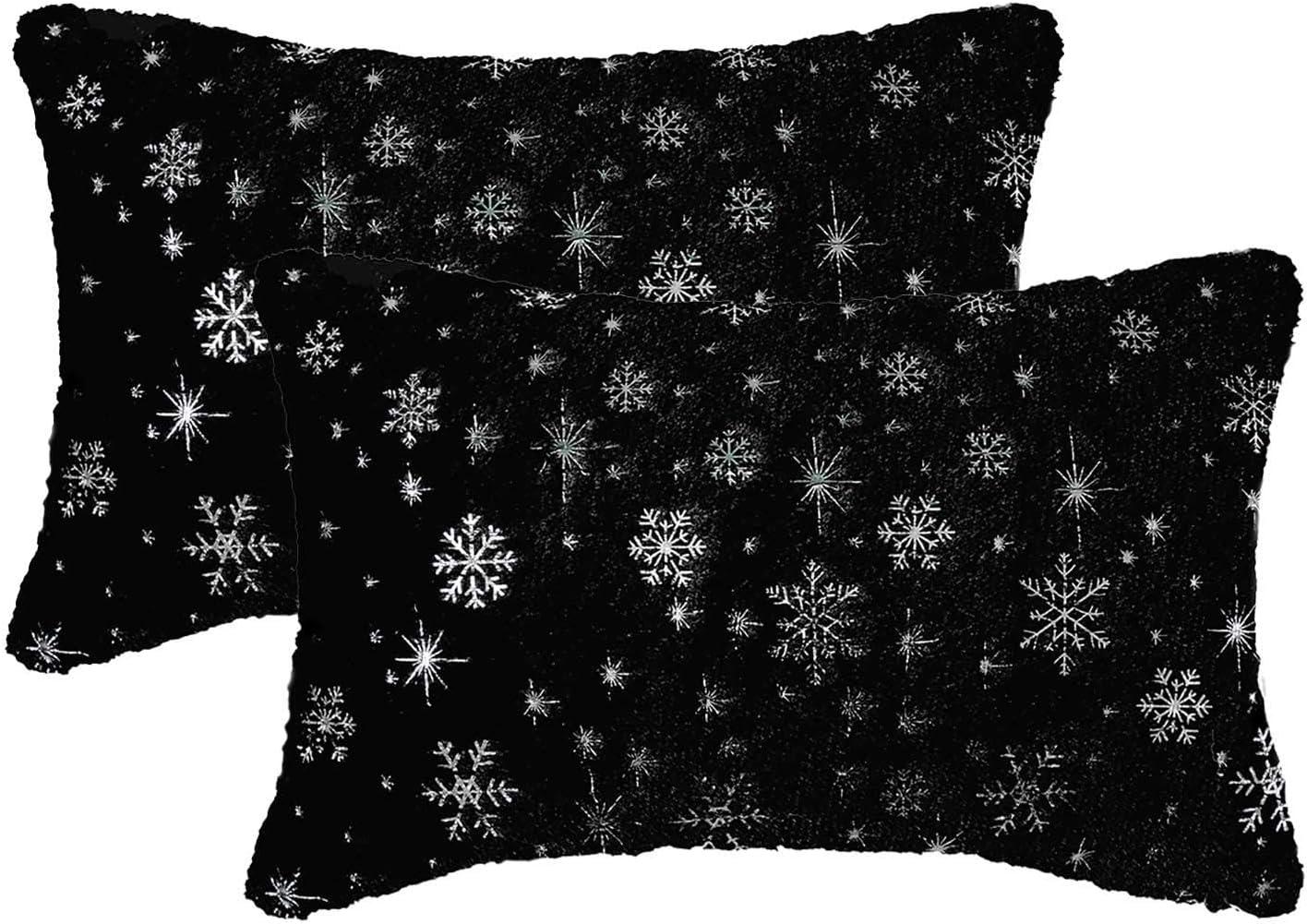 imageMIULEE Set of 2 Christmas Decorative Throw Pillow Covers Soft Faux Fur Winter Pillow Covers with Silver Snowflake Glitter Holiday Festival Pillowcases for Couch Sofa Bed 1818inch RedBlack