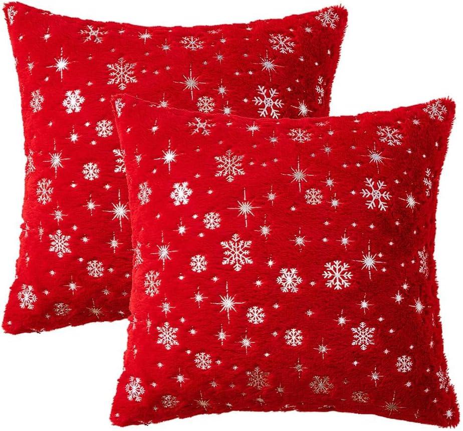 imageMIULEE Set of 2 Christmas Decorative Throw Pillow Covers Soft Faux Fur Winter Pillow Covers with Silver Snowflake Glitter Holiday Festival Pillowcases for Couch Sofa Bed 1818inch RedRed