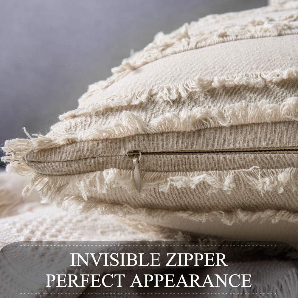 imageMIULEE Set of 2 Decorative Boho Throw Pillow Covers Linen Striped Jacquard Pattern Cushion Covers for Sofa Couch Living Room Bedroom 18x18 Inch RedBeige
