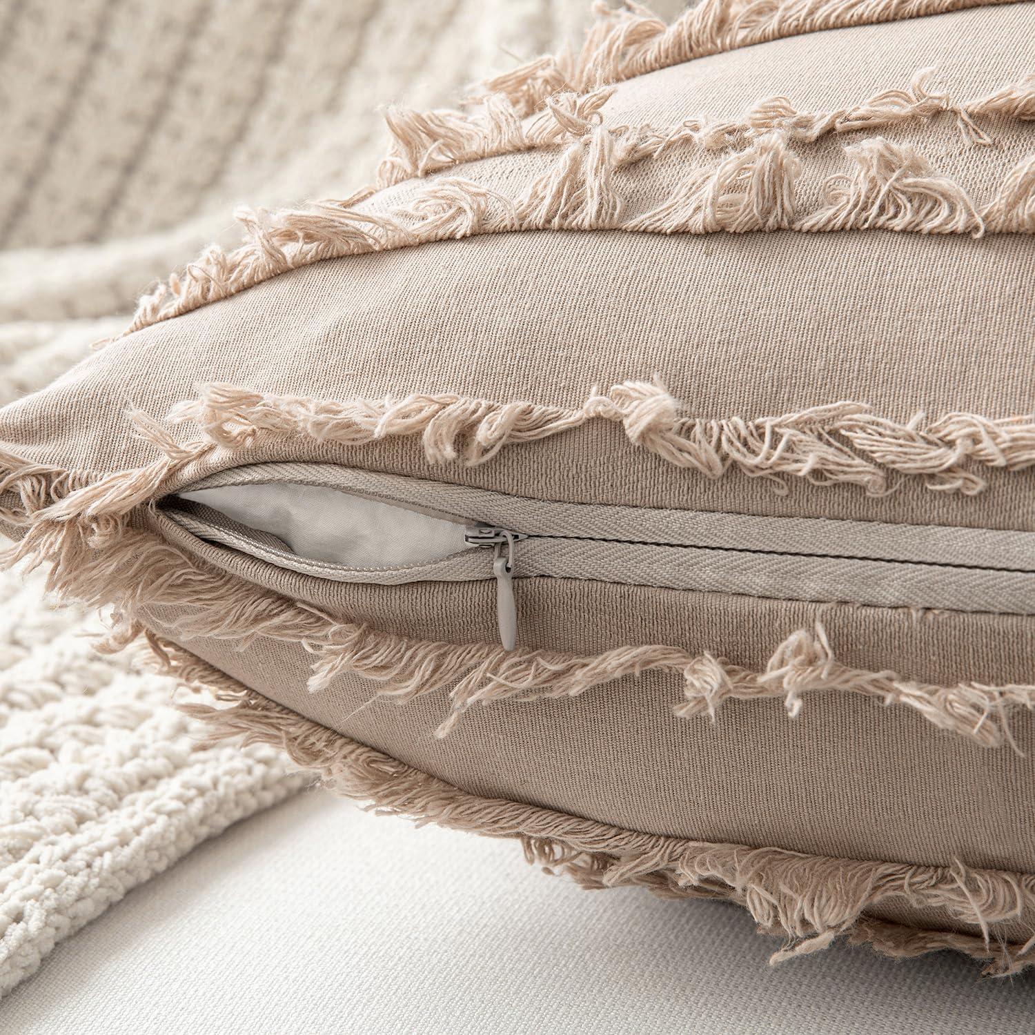 imageMIULEE Set of 2 Decorative Boho Throw Pillow Covers Linen Striped Jacquard Pattern Cushion Covers for Sofa Couch Living Room Bedroom 18x18 Inch RedBeige