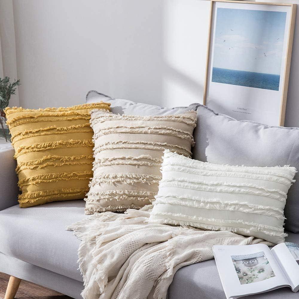 imageMIULEE Set of 2 Decorative Boho Throw Pillow Covers Linen Striped Jacquard Pattern Cushion Covers for Sofa Couch Living Room Bedroom 18x18 Inch RedBeige