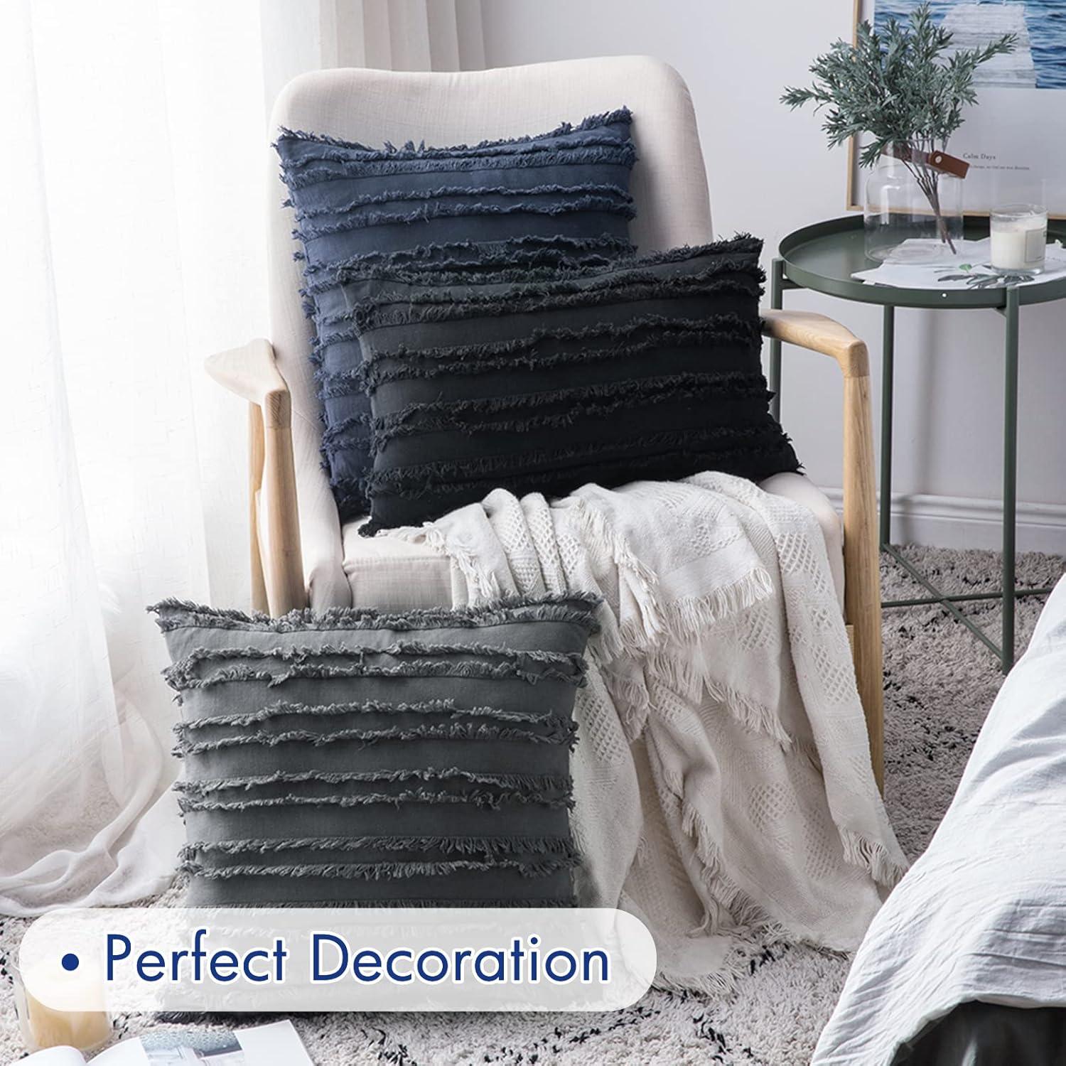 imageMIULEE Set of 2 Decorative Boho Throw Pillow Covers Linen Striped Jacquard Pattern Cushion Covers for Sofa Couch Living Room Bedroom 18x18 Inch RedBlack