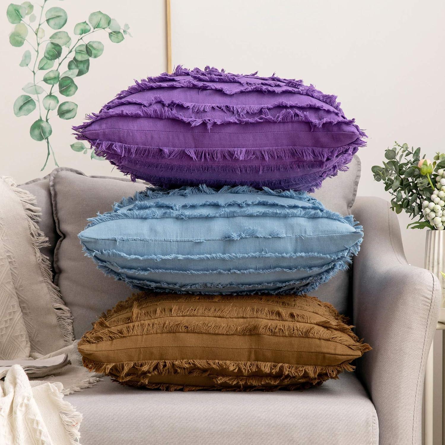 imageMIULEE Set of 2 Decorative Boho Throw Pillow Covers Linen Striped Jacquard Pattern Cushion Covers for Sofa Couch Living Room Bedroom 18x18 Inch RedBlue