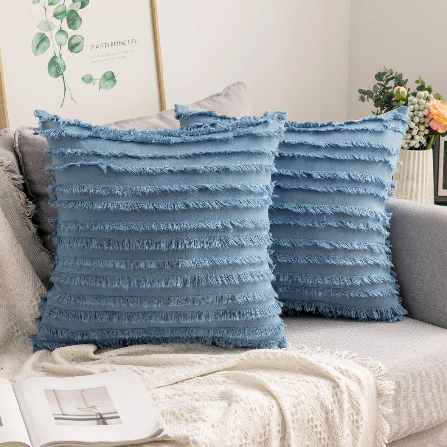 imageMIULEE Set of 2 Decorative Boho Throw Pillow Covers Linen Striped Jacquard Pattern Cushion Covers for Sofa Couch Living Room Bedroom 18x18 Inch RedBlue