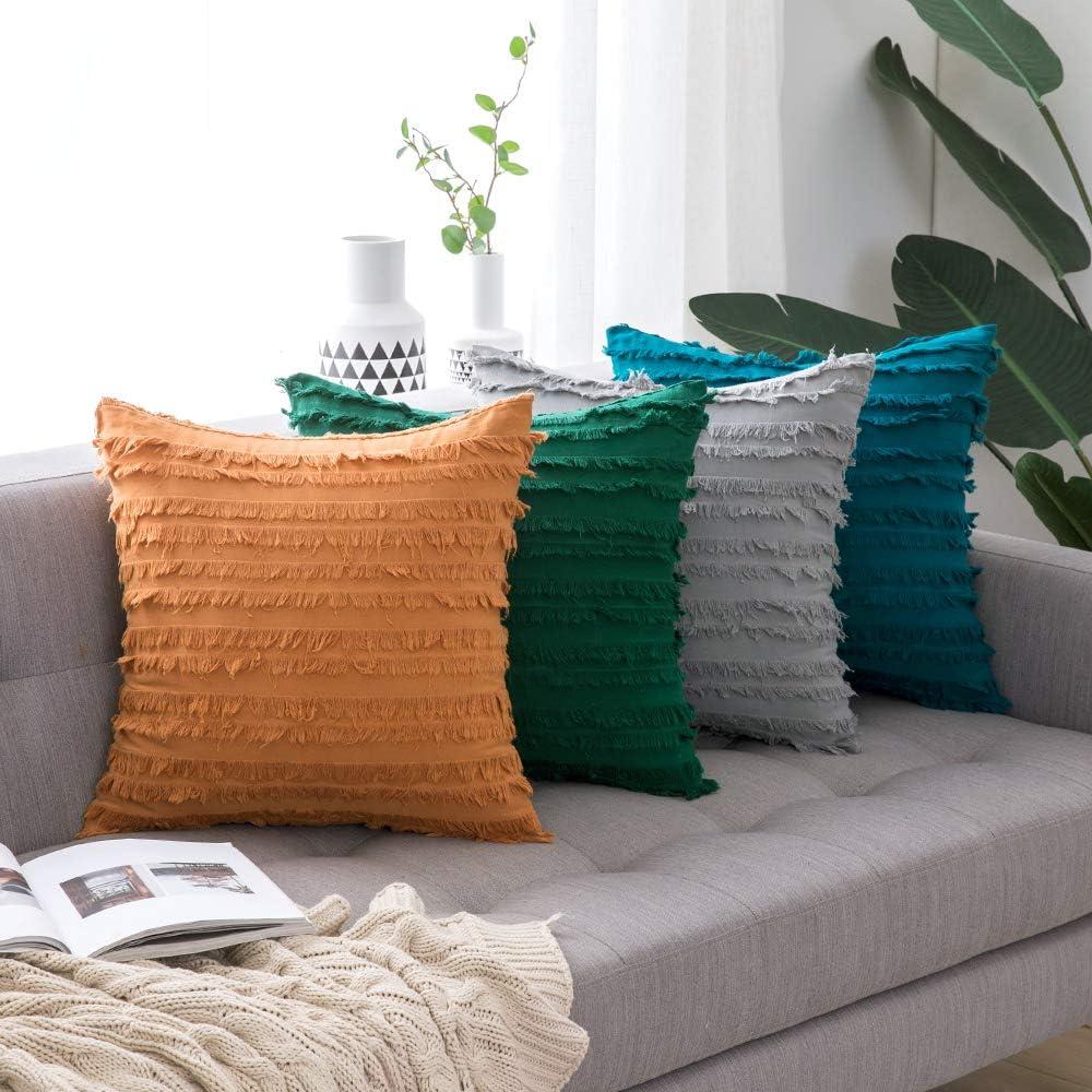 imageMIULEE Set of 2 Decorative Boho Throw Pillow Covers Linen Striped Jacquard Pattern Cushion Covers for Sofa Couch Living Room Bedroom 18x18 Inch RedChristmas Green