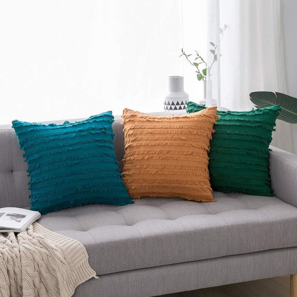 imageMIULEE Set of 2 Decorative Boho Throw Pillow Covers Linen Striped Jacquard Pattern Cushion Covers for Sofa Couch Living Room Bedroom 18x18 Inch RedChristmas Green