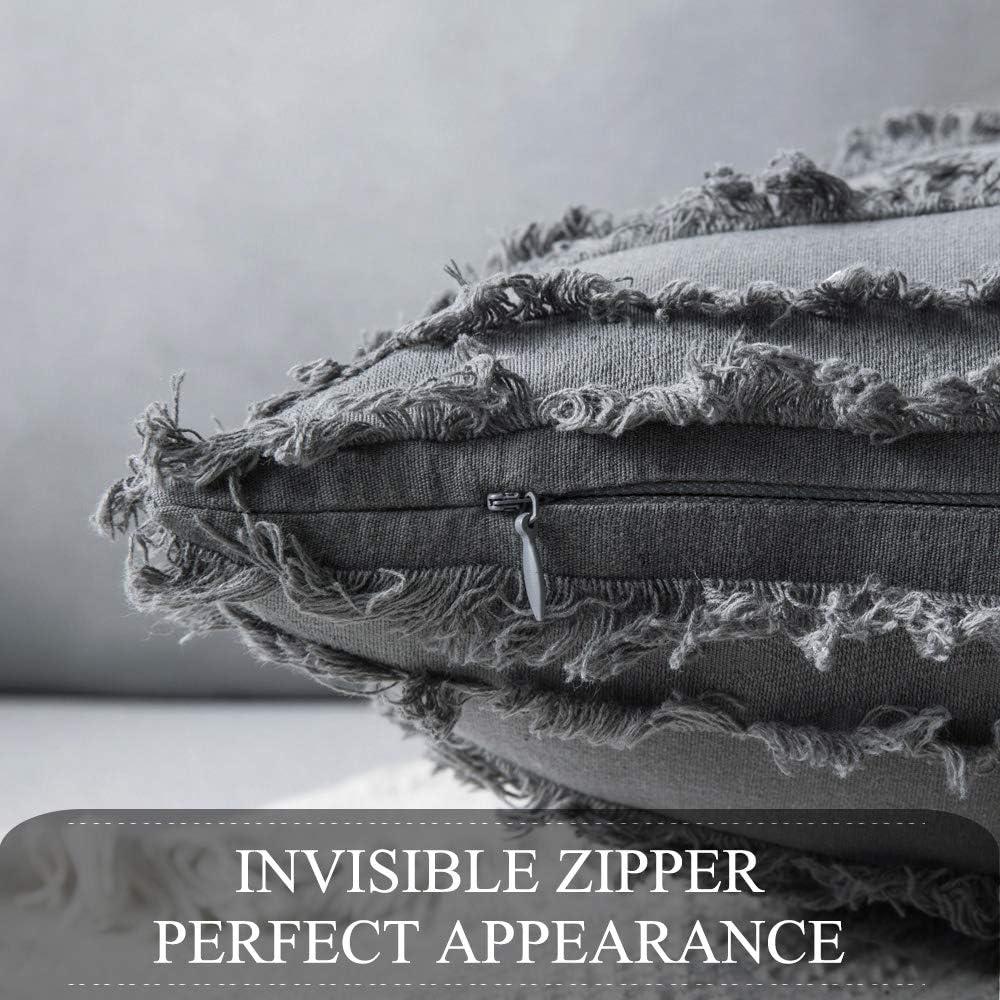imageMIULEE Set of 2 Decorative Boho Throw Pillow Covers Linen Striped Jacquard Pattern Cushion Covers for Sofa Couch Living Room Bedroom 18x18 Inch RedDark Grey
