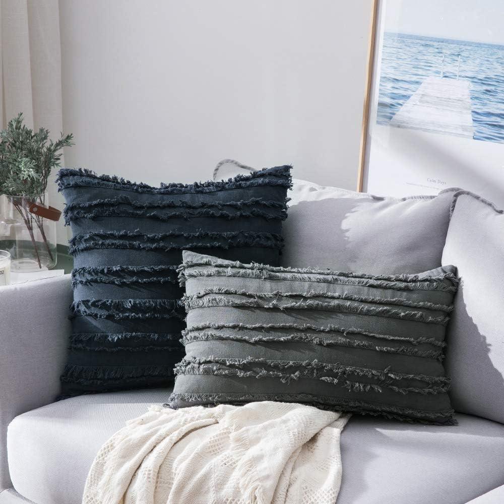 imageMIULEE Set of 2 Decorative Boho Throw Pillow Covers Linen Striped Jacquard Pattern Cushion Covers for Sofa Couch Living Room Bedroom 18x18 Inch RedDark Grey