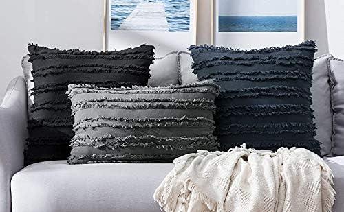 imageMIULEE Set of 2 Decorative Boho Throw Pillow Covers Linen Striped Jacquard Pattern Cushion Covers for Sofa Couch Living Room Bedroom 18x18 Inch RedDark Grey