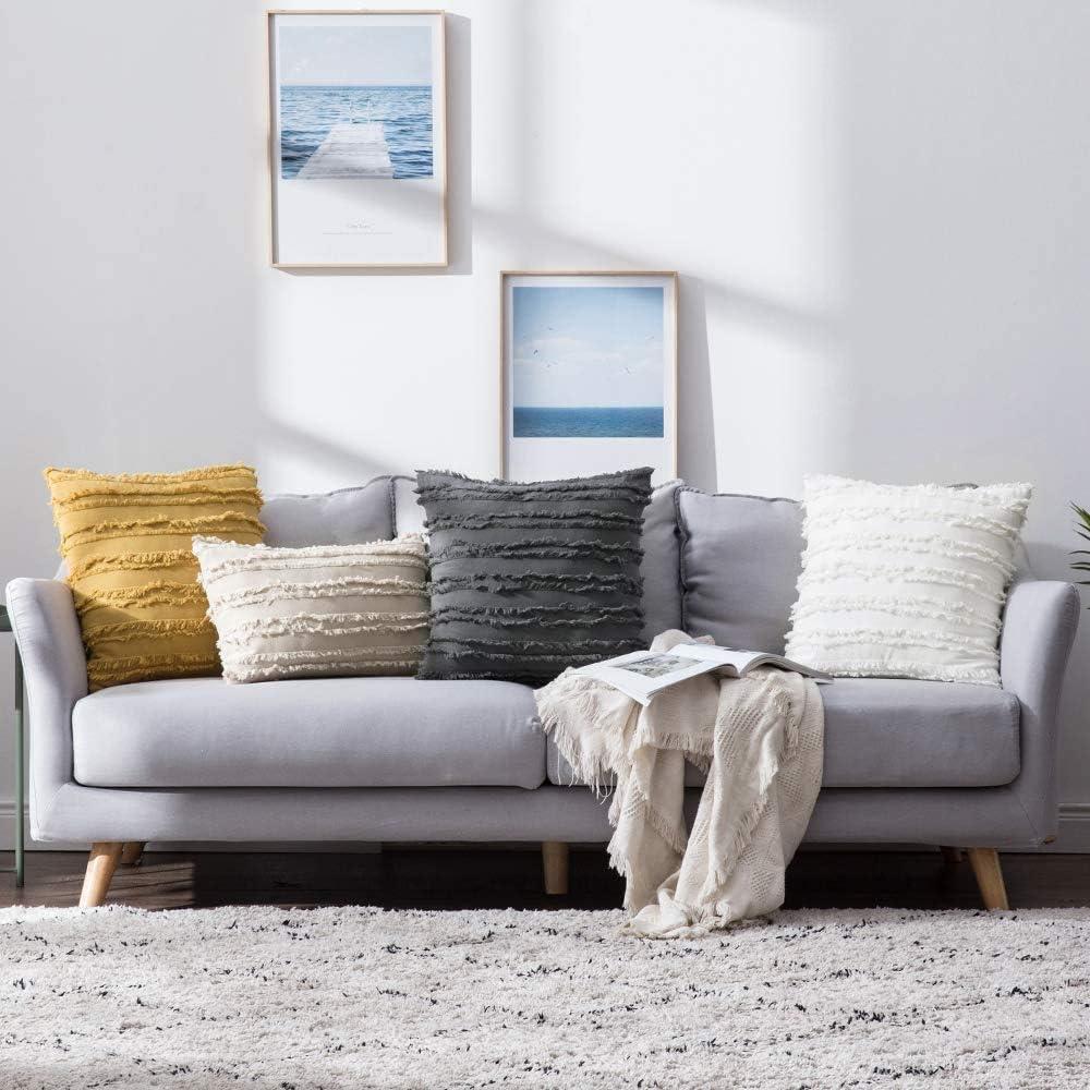 imageMIULEE Set of 2 Decorative Boho Throw Pillow Covers Linen Striped Jacquard Pattern Cushion Covers for Sofa Couch Living Room Bedroom 18x18 Inch RedDark Grey