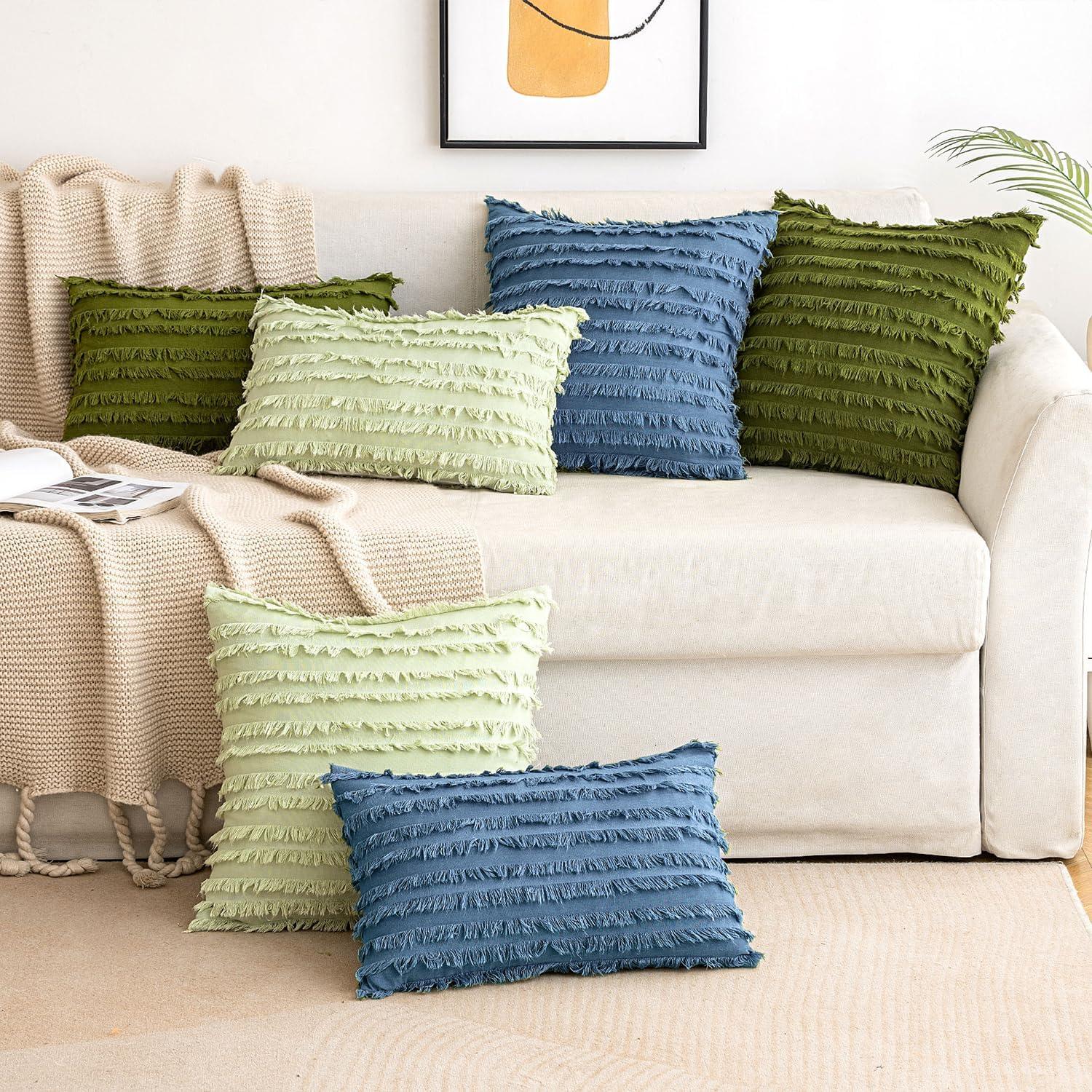 imageMIULEE Set of 2 Decorative Boho Throw Pillow Covers Linen Striped Jacquard Pattern Cushion Covers for Sofa Couch Living Room Bedroom 18x18 Inch RedDark Blue