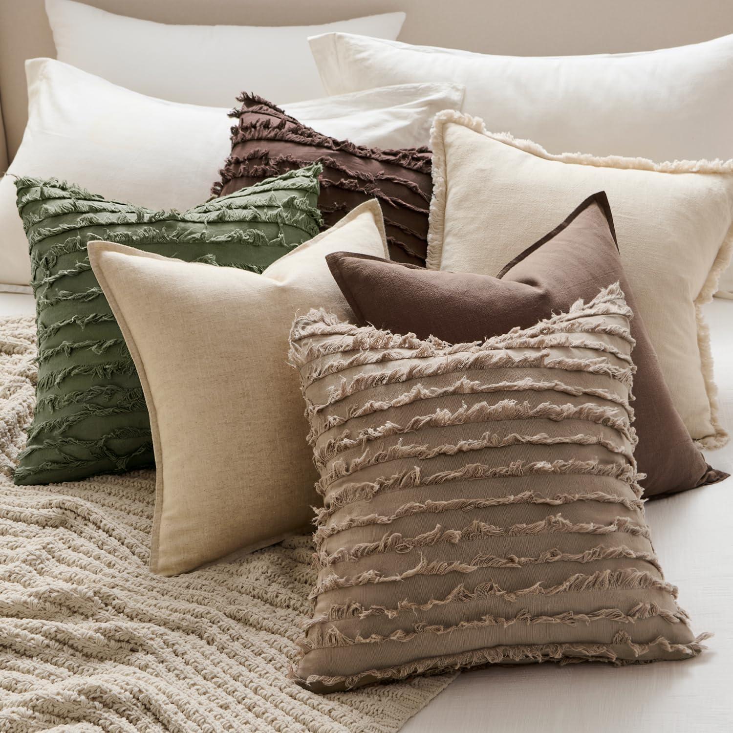 imageMIULEE Set of 2 Decorative Boho Throw Pillow Covers Linen Striped Jacquard Pattern Cushion Covers for Sofa Couch Living Room Bedroom 18x18 Inch RedKhaki