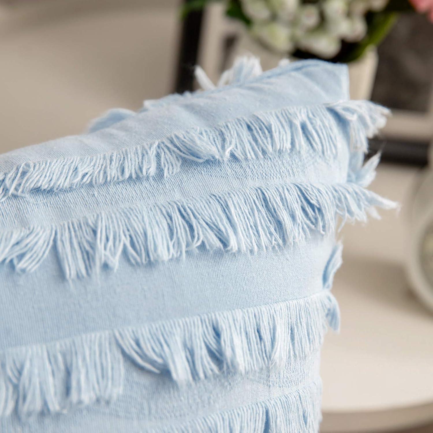 imageMIULEE Set of 2 Decorative Boho Throw Pillow Covers Linen Striped Jacquard Pattern Cushion Covers for Sofa Couch Living Room Bedroom 18x18 Inch RedLight Blue