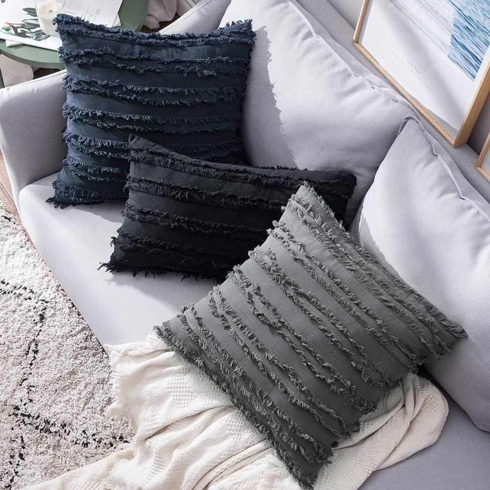 imageMIULEE Set of 2 Decorative Boho Throw Pillow Covers Linen Striped Jacquard Pattern Cushion Covers for Sofa Couch Living Room Bedroom 18x18 Inch RedNavy Blue