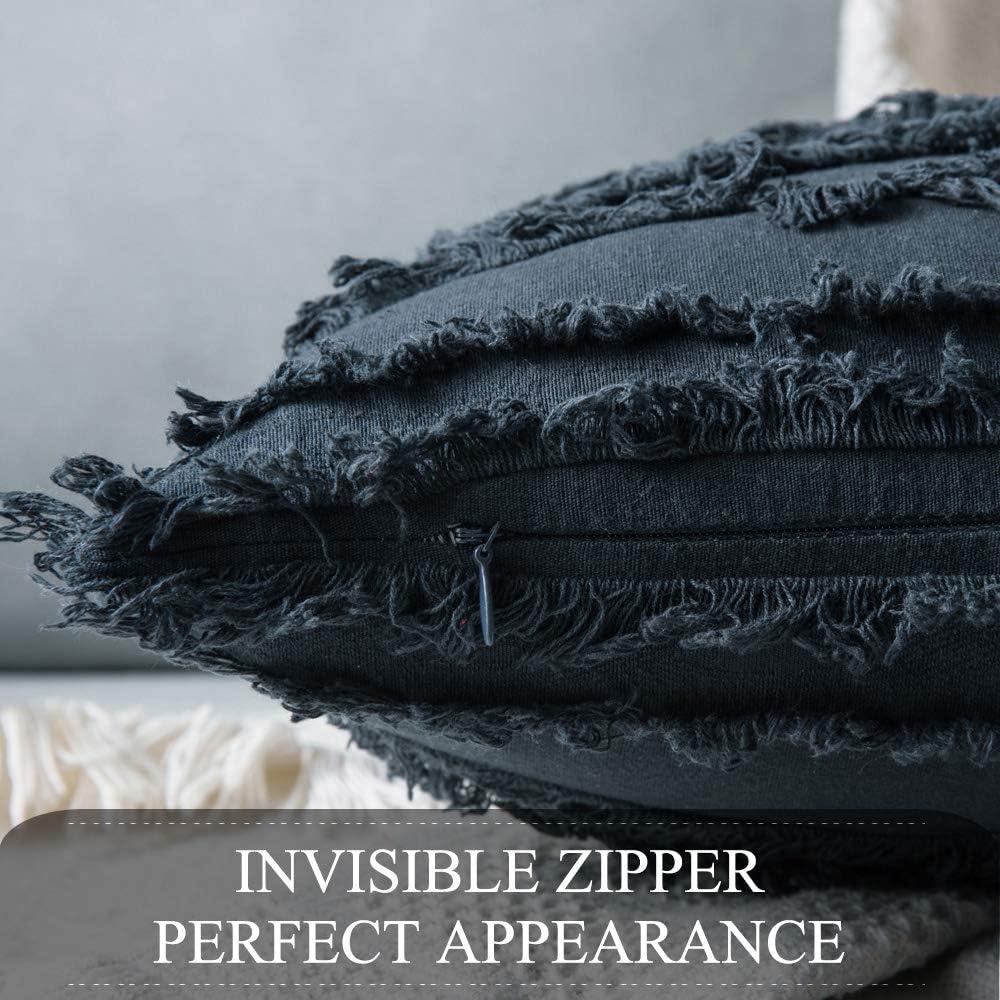 imageMIULEE Set of 2 Decorative Boho Throw Pillow Covers Linen Striped Jacquard Pattern Cushion Covers for Sofa Couch Living Room Bedroom 18x18 Inch RedNavy Blue