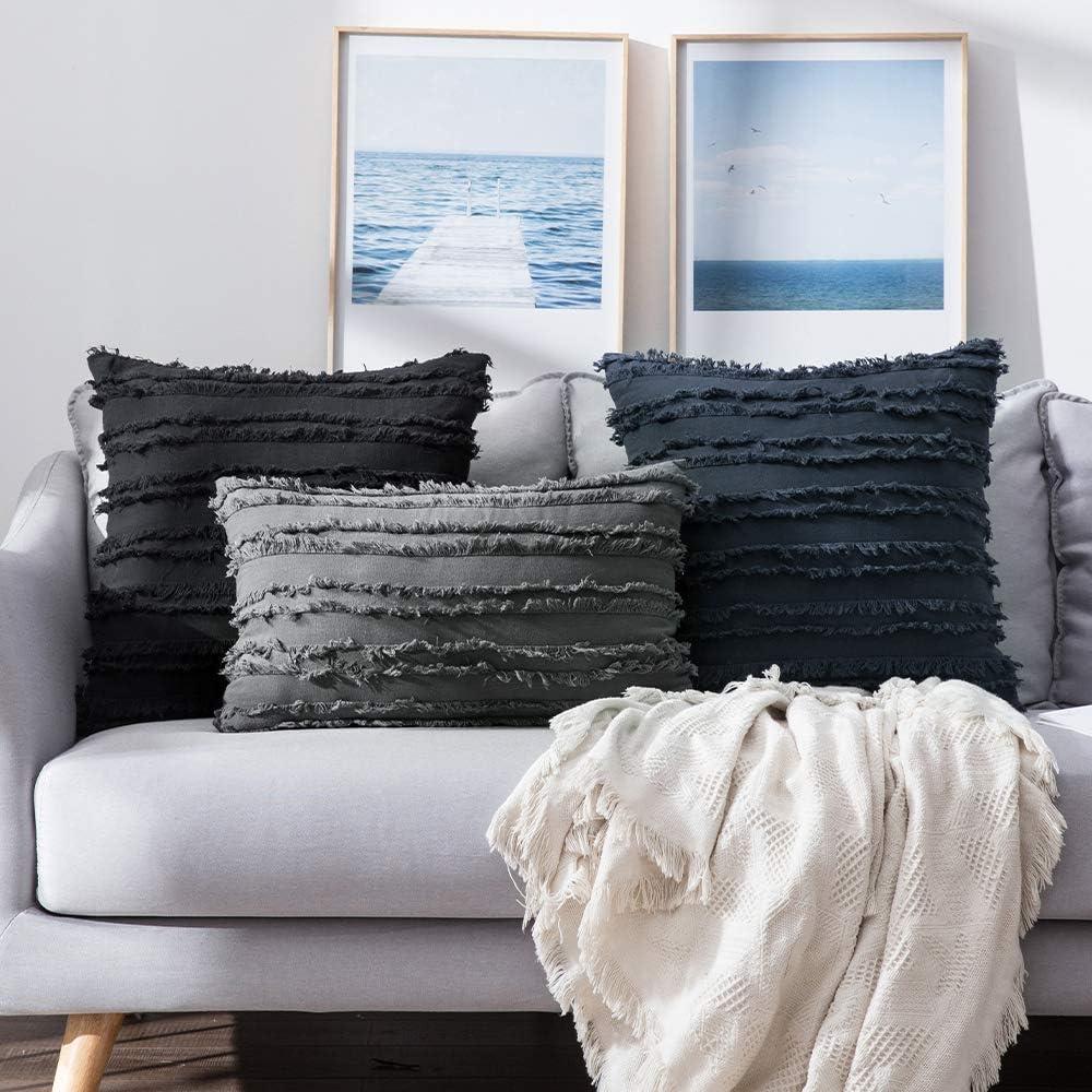 imageMIULEE Set of 2 Decorative Boho Throw Pillow Covers Linen Striped Jacquard Pattern Cushion Covers for Sofa Couch Living Room Bedroom 18x18 Inch RedNavy Blue