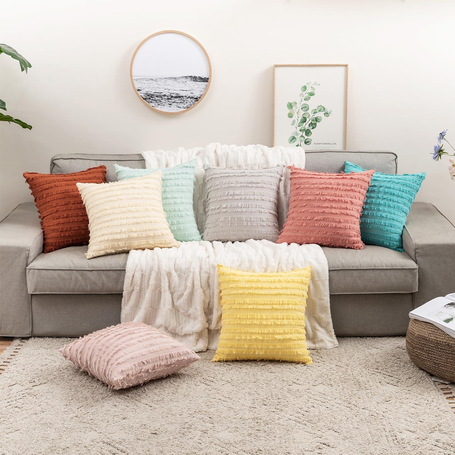 imageMIULEE Set of 2 Decorative Boho Throw Pillow Covers Linen Striped Jacquard Pattern Cushion Covers for Sofa Couch Living Room Bedroom 18x18 Inch RedRust
